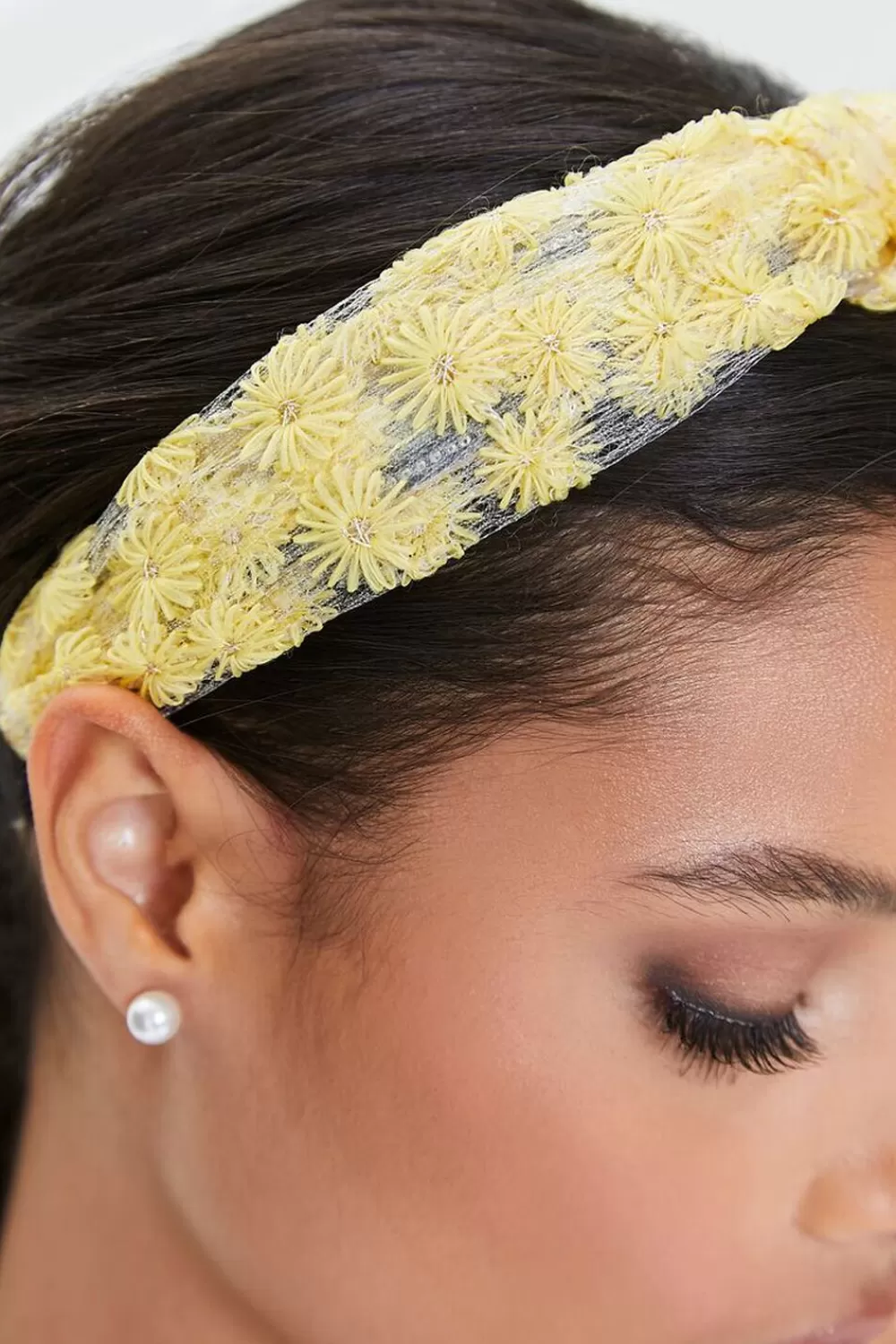 Hair Accessories>Forever 21 Embroidered Floral Mesh Headband Yellow