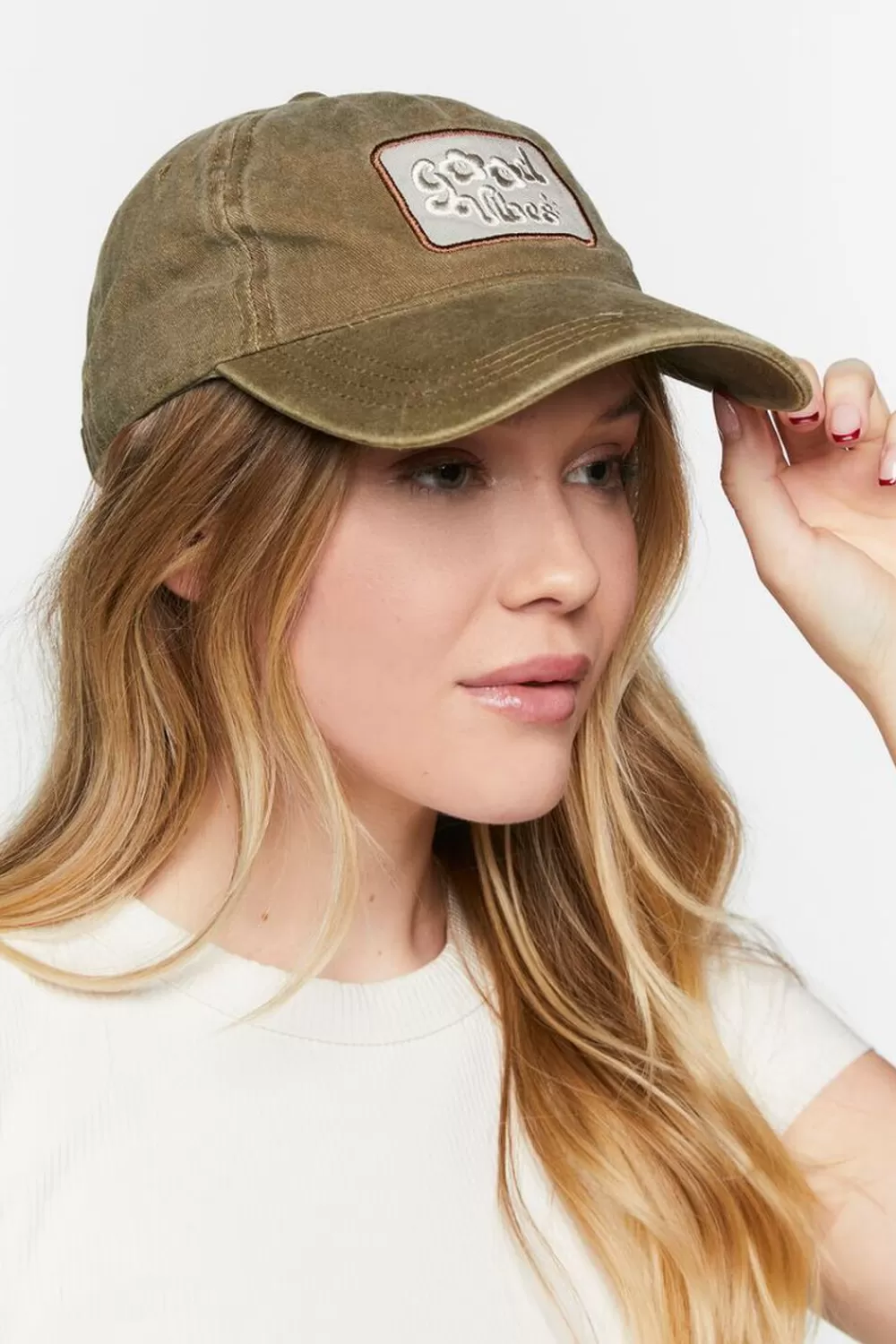 Hats + Beanies>Forever 21 Embroidered Good Vibes Baseball Cap Brown/Multi