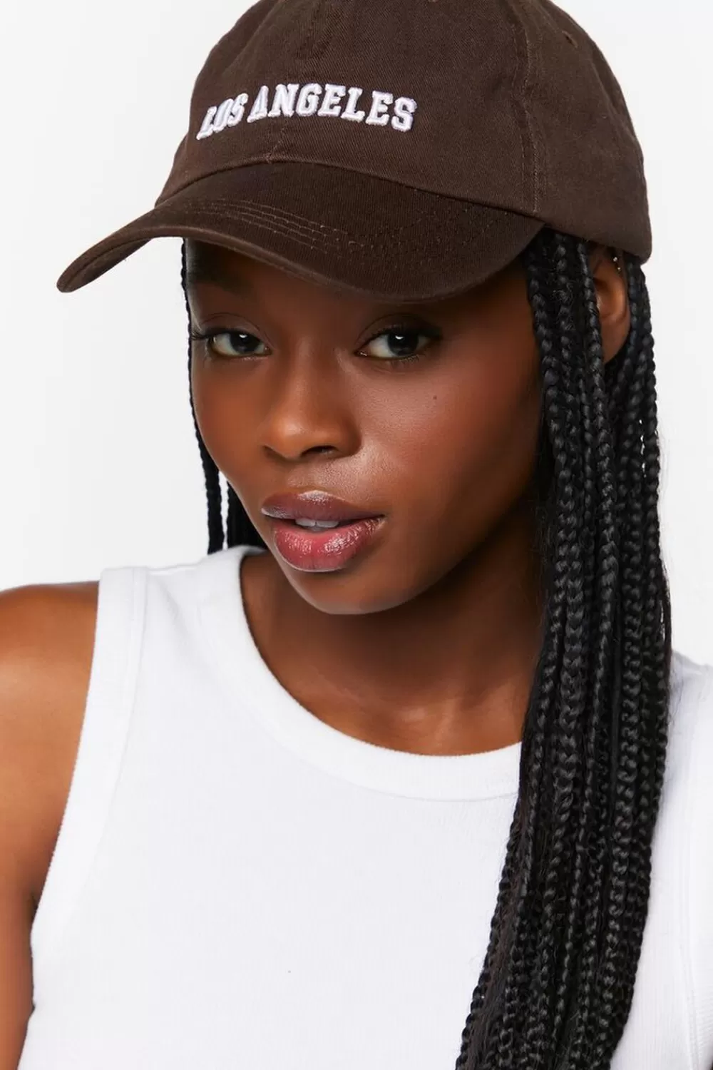 Hats + Beanies>Forever 21 Embroidered Los Angeles Baseball Cap Brown/White