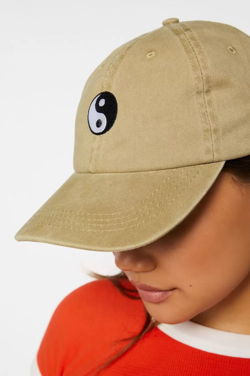 Hats + Beanies>Forever 21 Embroidered Yin Yang Baseball Cap Khaki/Multi