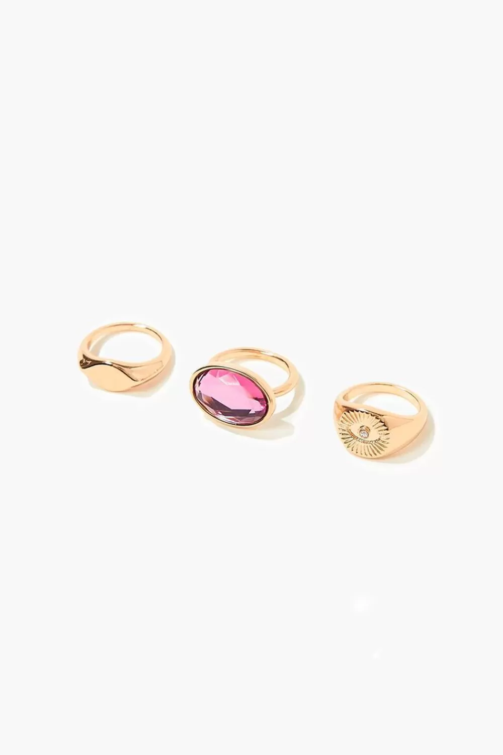 Rings>Forever 21 Engraved & Faux Gem Ring Set Gold/Pink