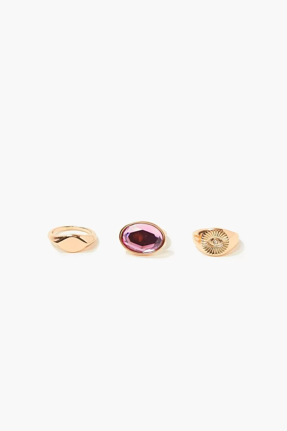 Rings>Forever 21 Engraved & Faux Gem Ring Set Gold/Pink