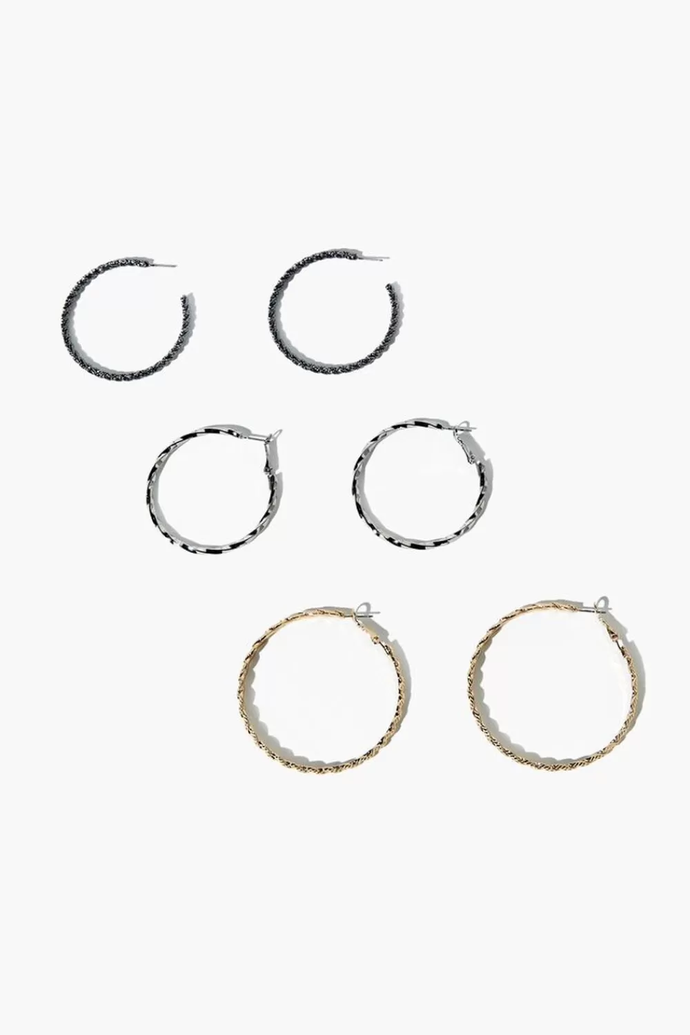Earrings>Forever 21 Etched Hoop Earring Set Gold/Silver