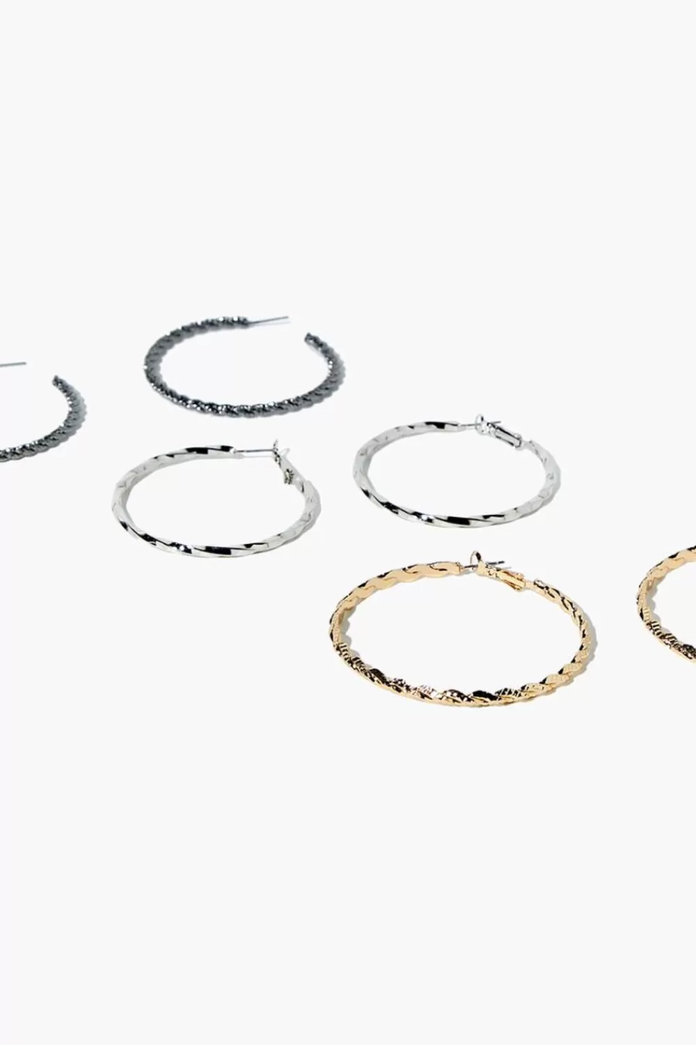 Earrings>Forever 21 Etched Hoop Earring Set Gold/Silver