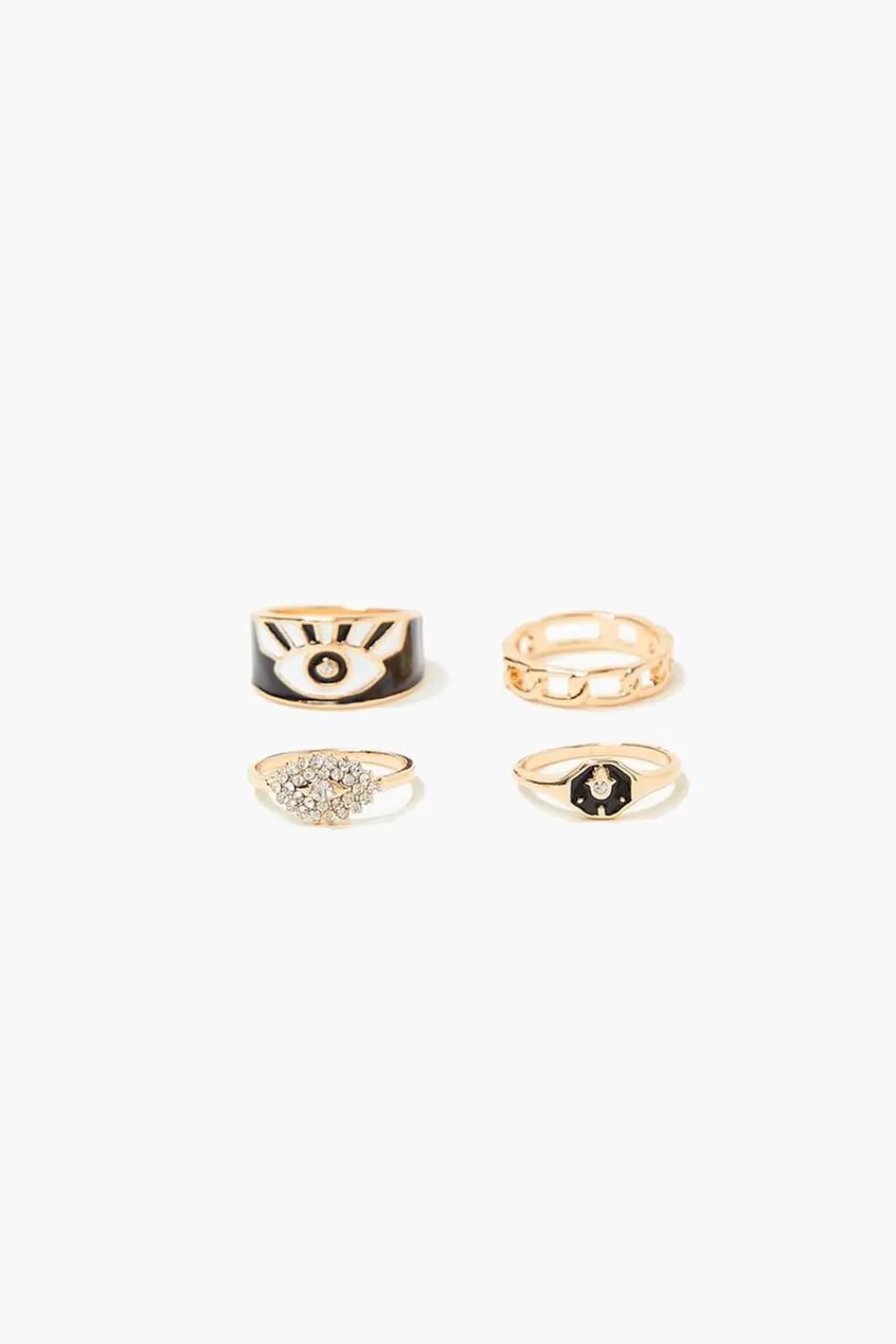 Rings>Forever 21 Evil Eye & Chain Ring Set Gold/Black
