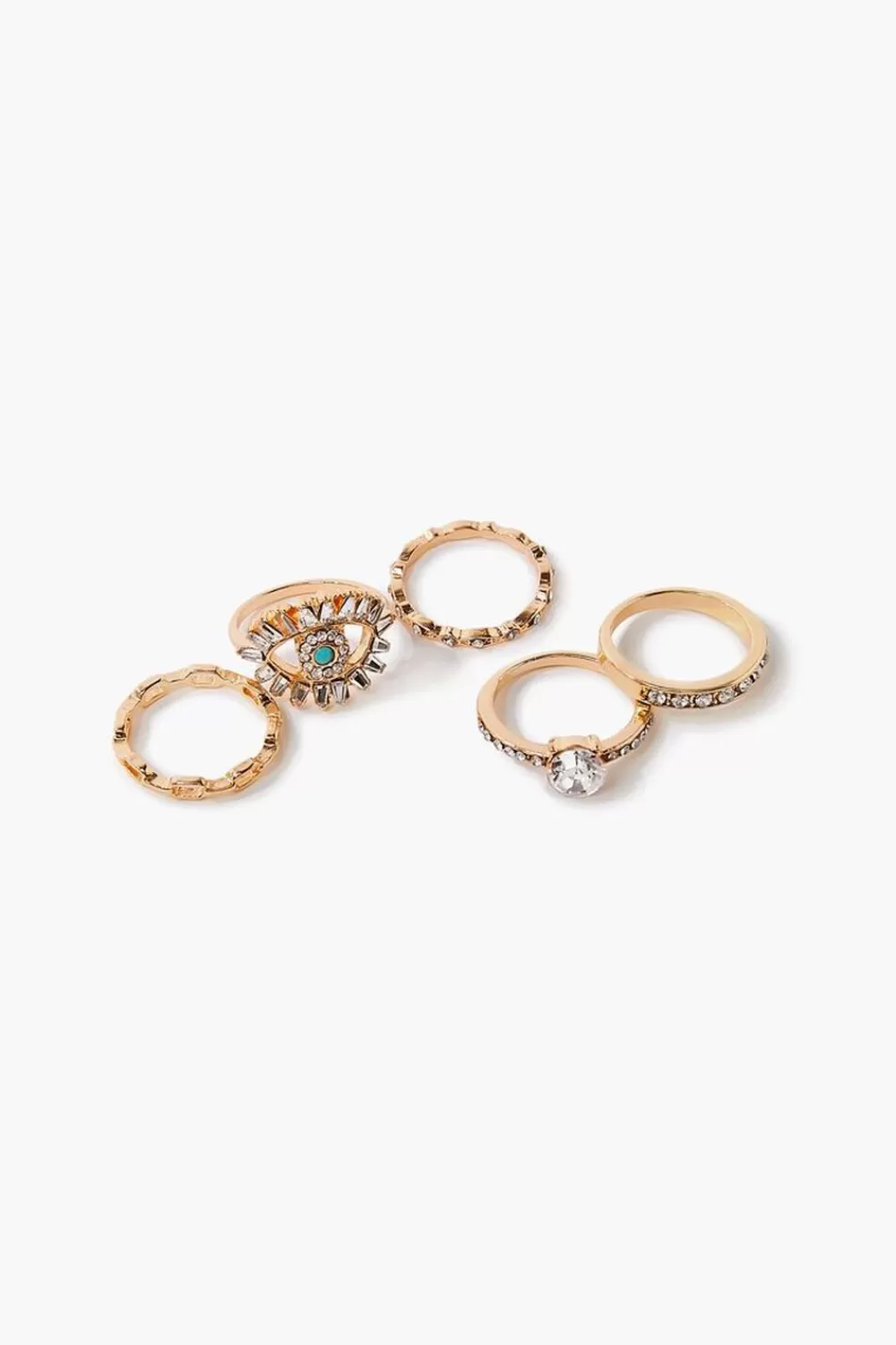 Rings>Forever 21 Evil Eye Faux Gem Ring Set Gold/Clear