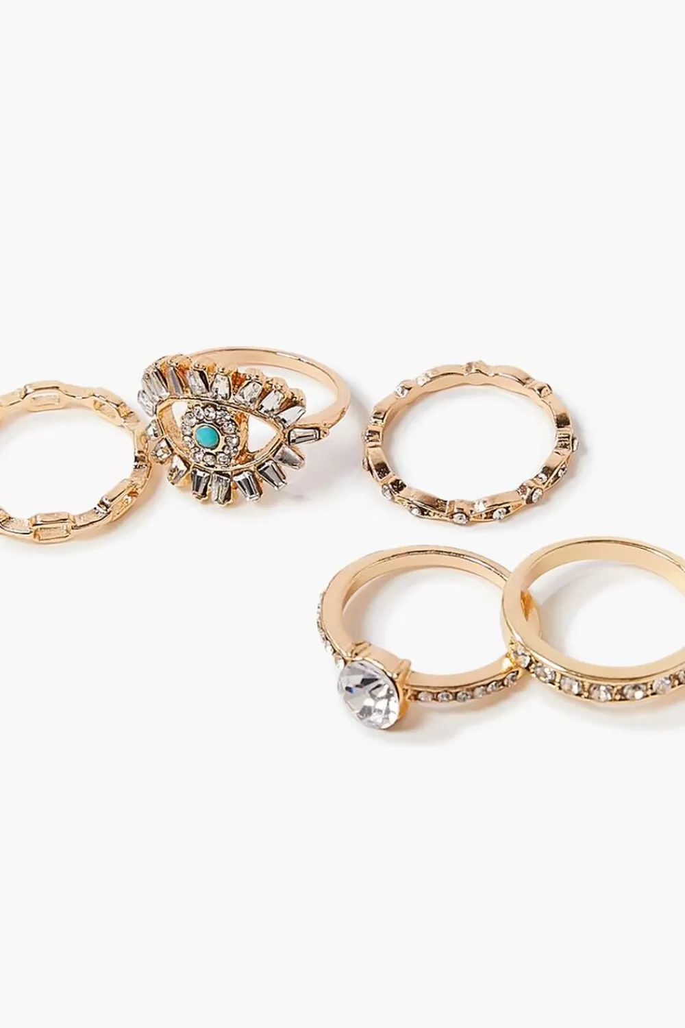 Rings>Forever 21 Evil Eye Faux Gem Ring Set Gold/Clear