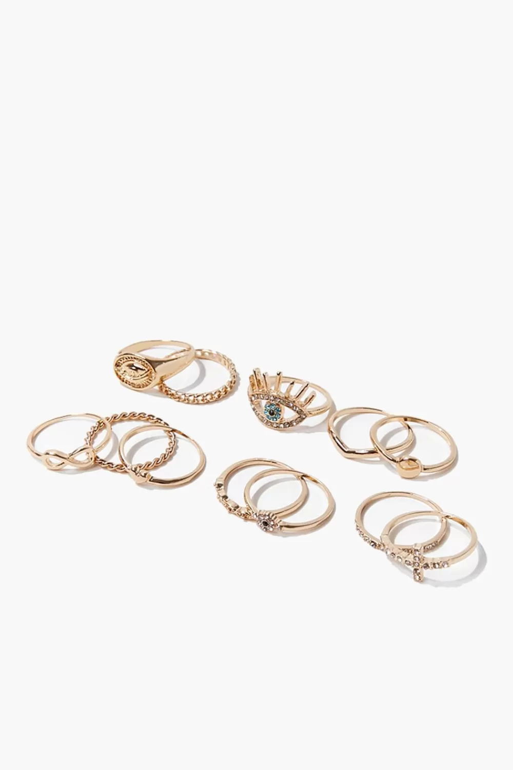 Rings>Forever 21 Eye Charm Variety Ring Set Gold