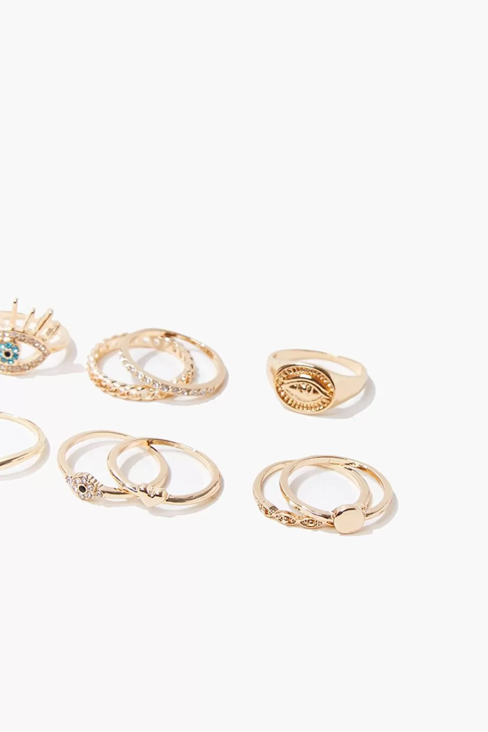 Rings>Forever 21 Eye Charm Variety Ring Set Gold