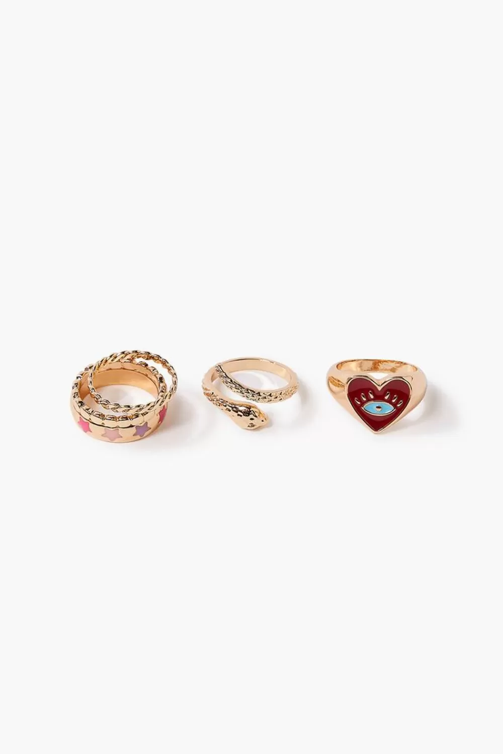 Rings>Forever 21 Eye Heart Ring Set Gold/Red