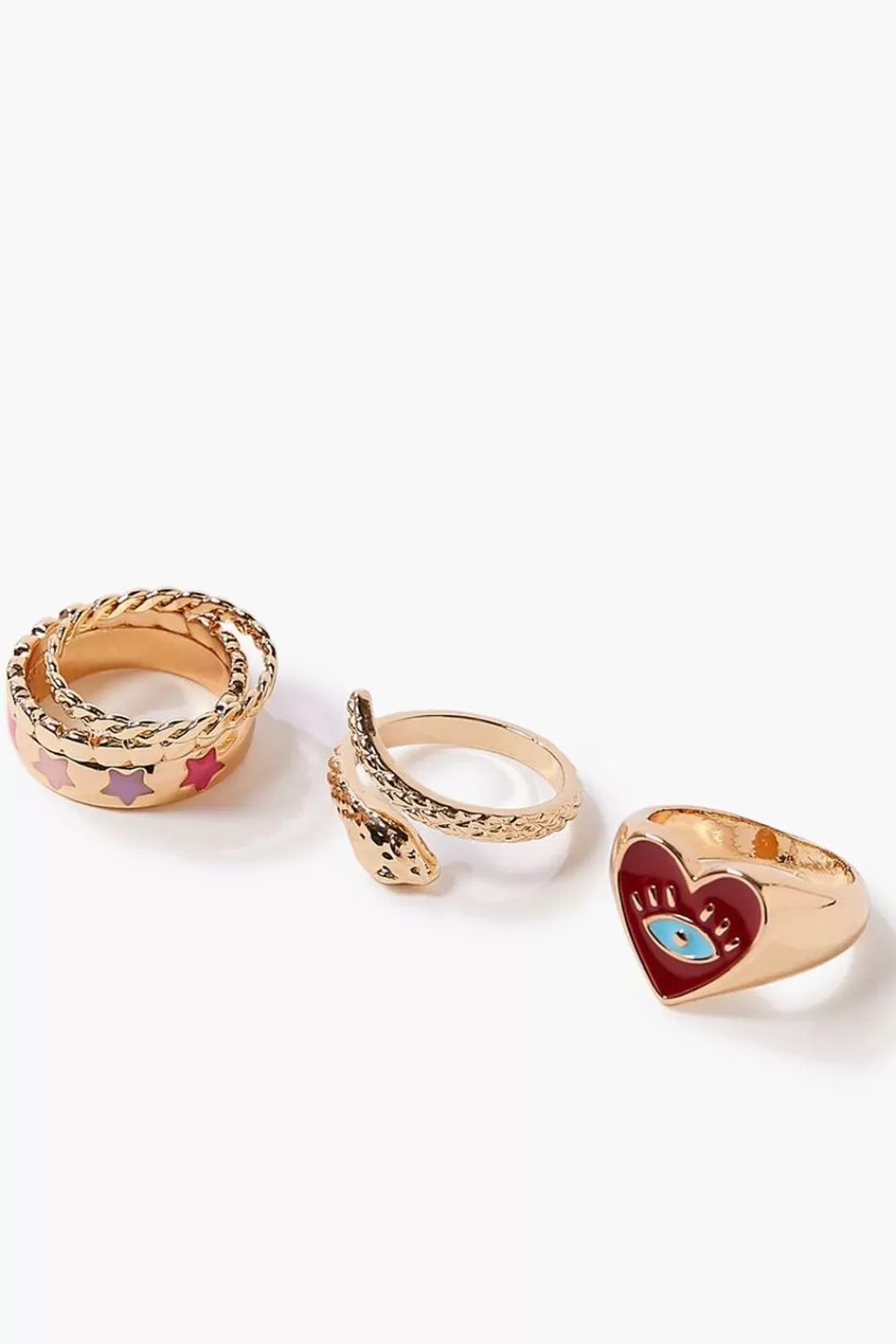 Rings>Forever 21 Eye Heart Ring Set Gold/Red
