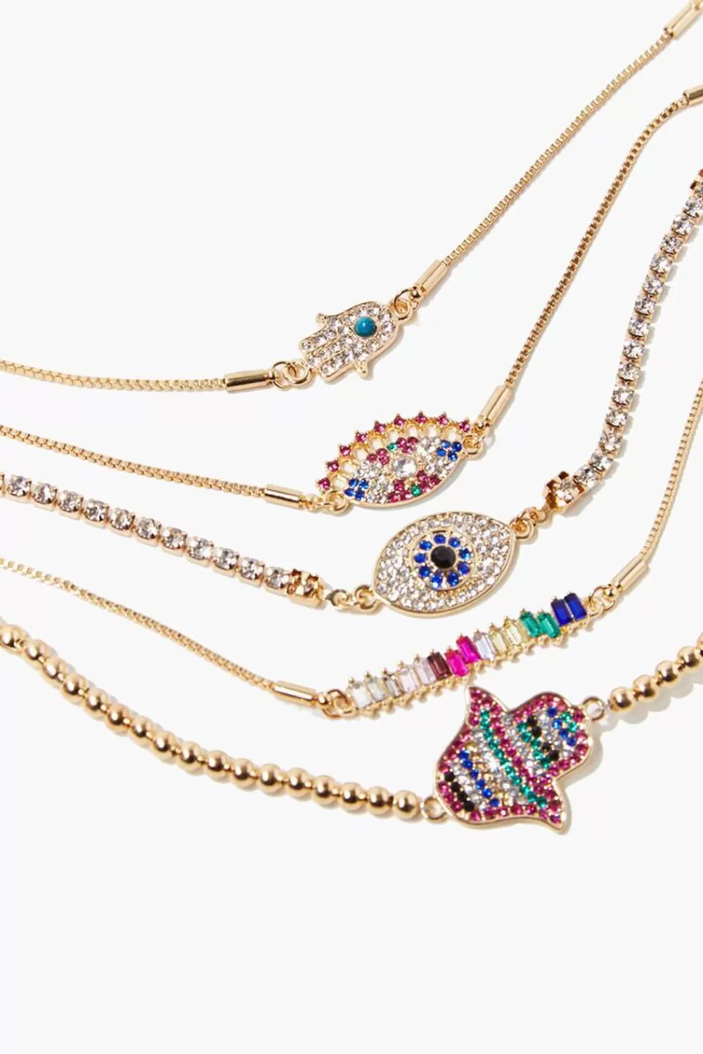 Bracelets>Forever 21 Eye Pendant Bracelet Set Gold
