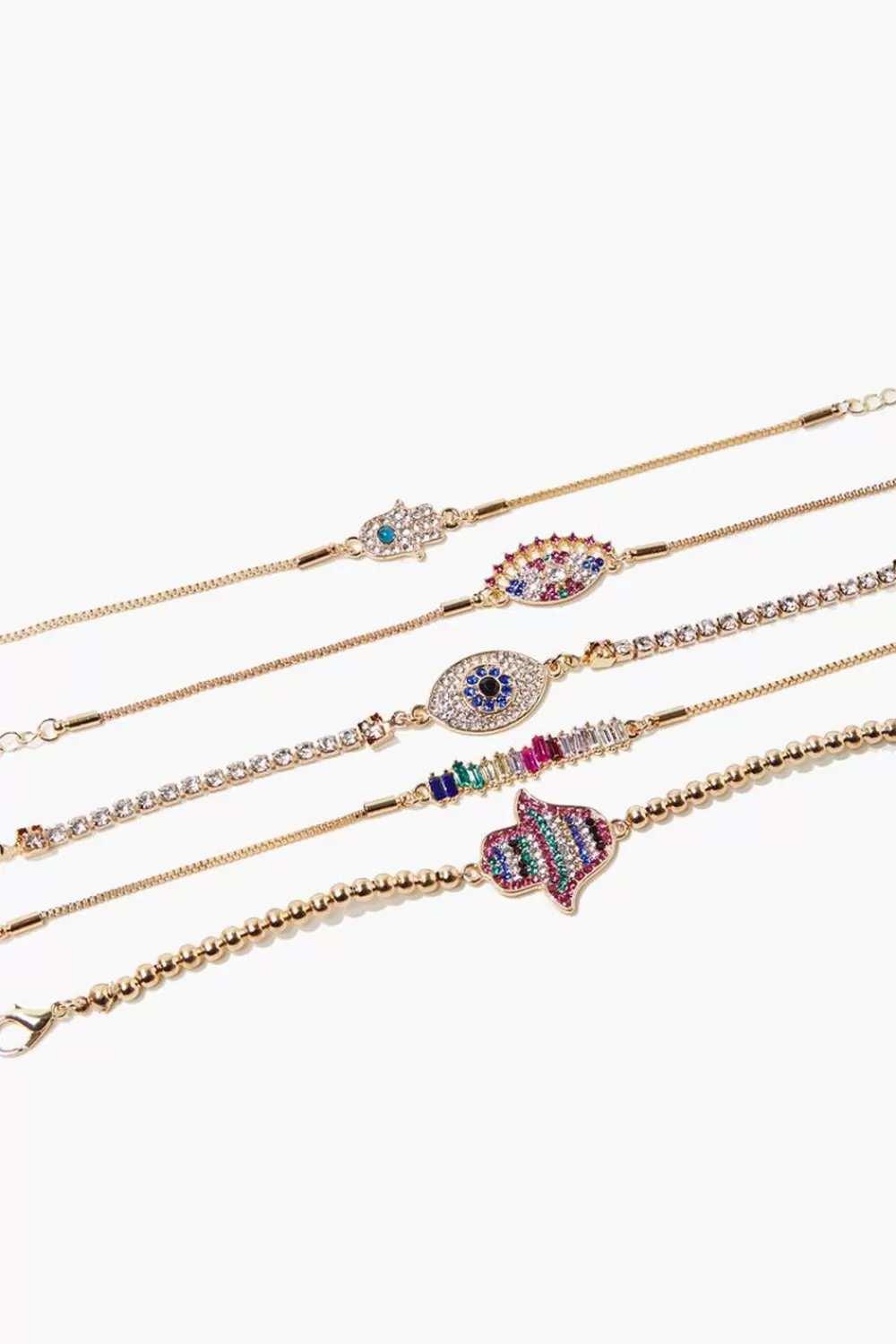 Bracelets>Forever 21 Eye Pendant Bracelet Set Gold