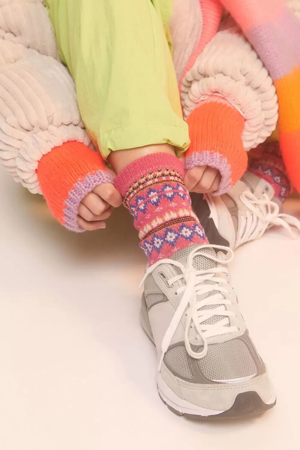 Socks + Tights>Forever 21 Fair Isle Crew Socks Pink/Multi