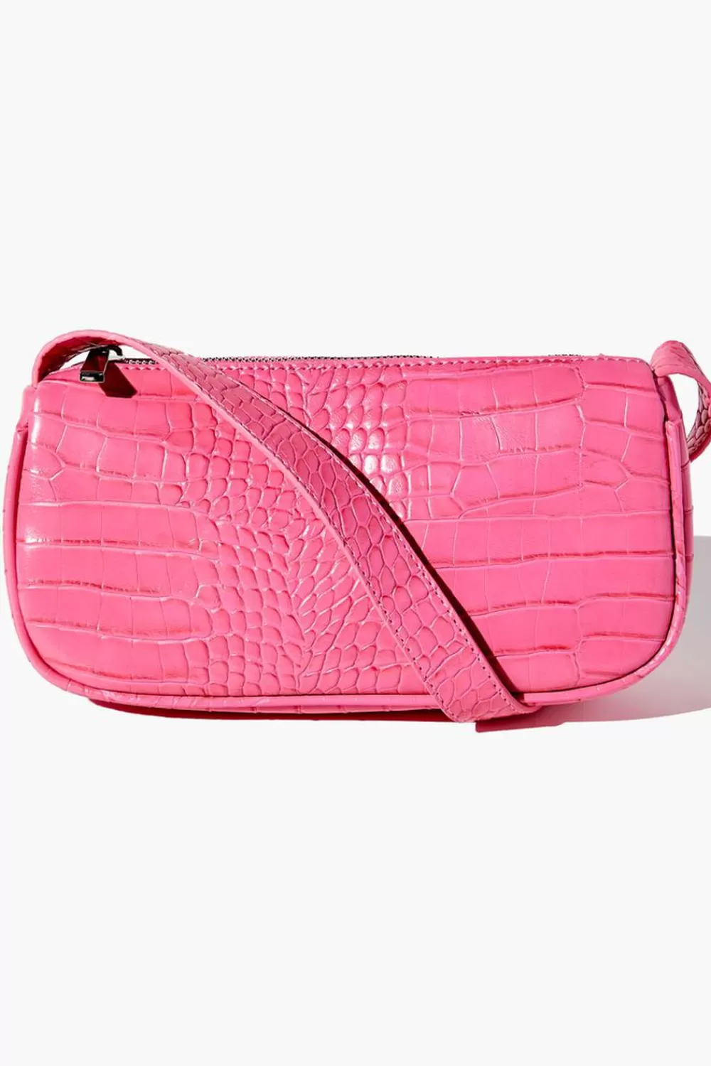 Bags + Backpacks>Forever 21 Faux Croc Baguette Bag Pink