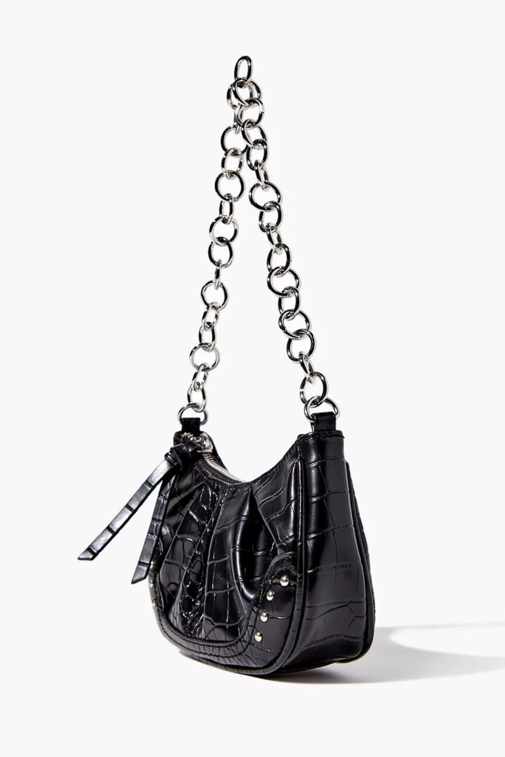 Bags + Backpacks>Forever 21 Faux Croc Baguette Chain Bag Black