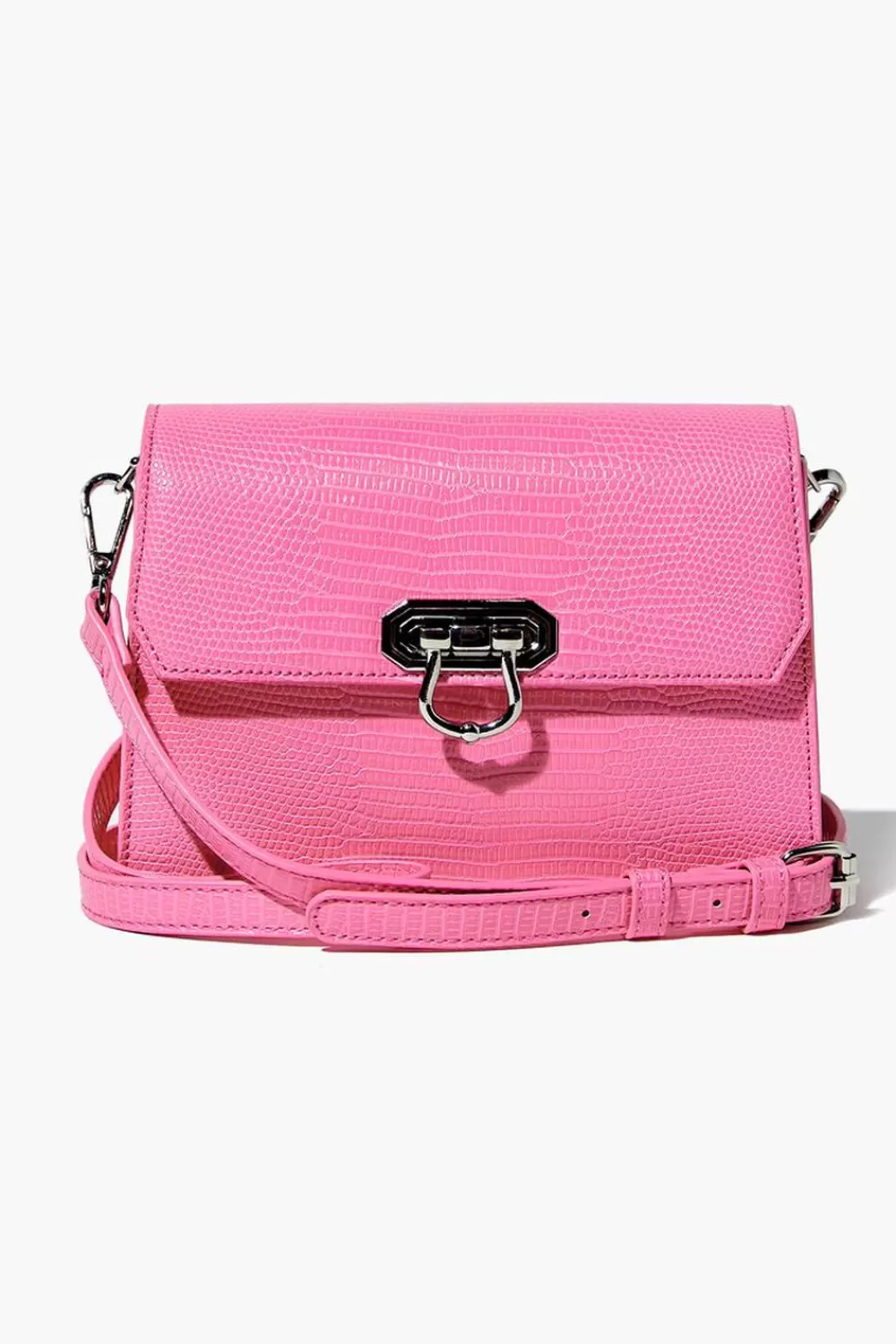 Bags + Backpacks>Forever 21 Faux Croc Crossbody Bag Pink