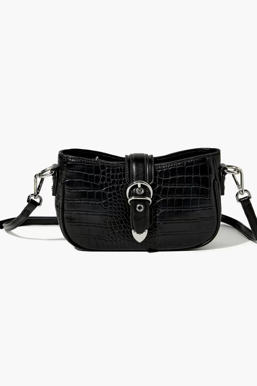 Bags + Backpacks>Forever 21 Faux Croc Leather Crossbody Bag Black