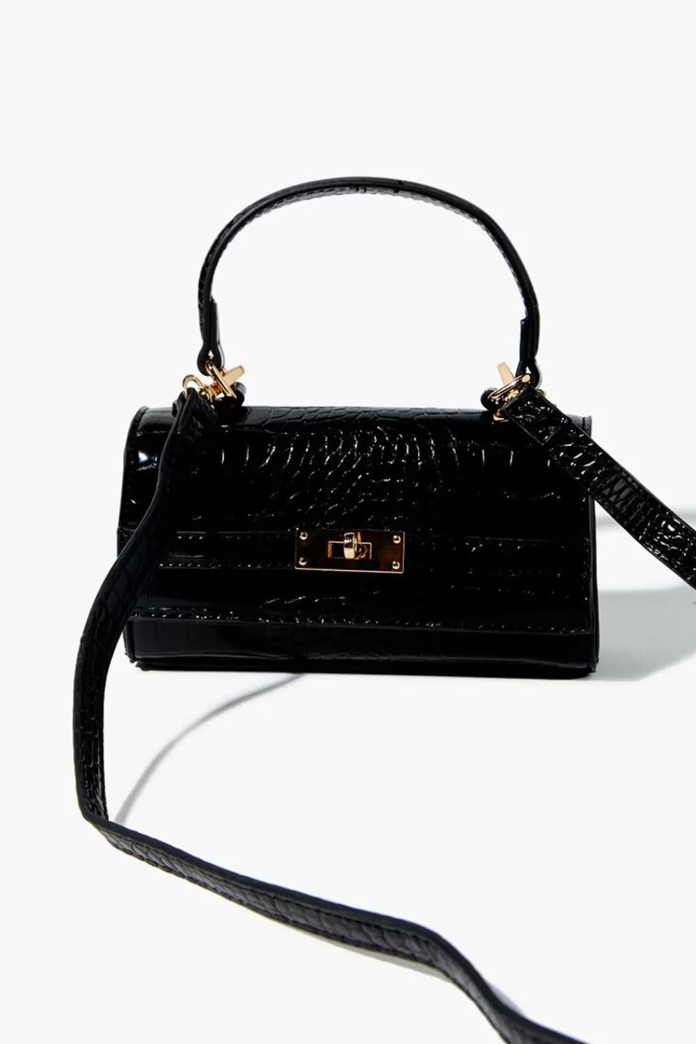 Bags + Backpacks>Forever 21 Faux Croc Leather Crossbody Bag Black