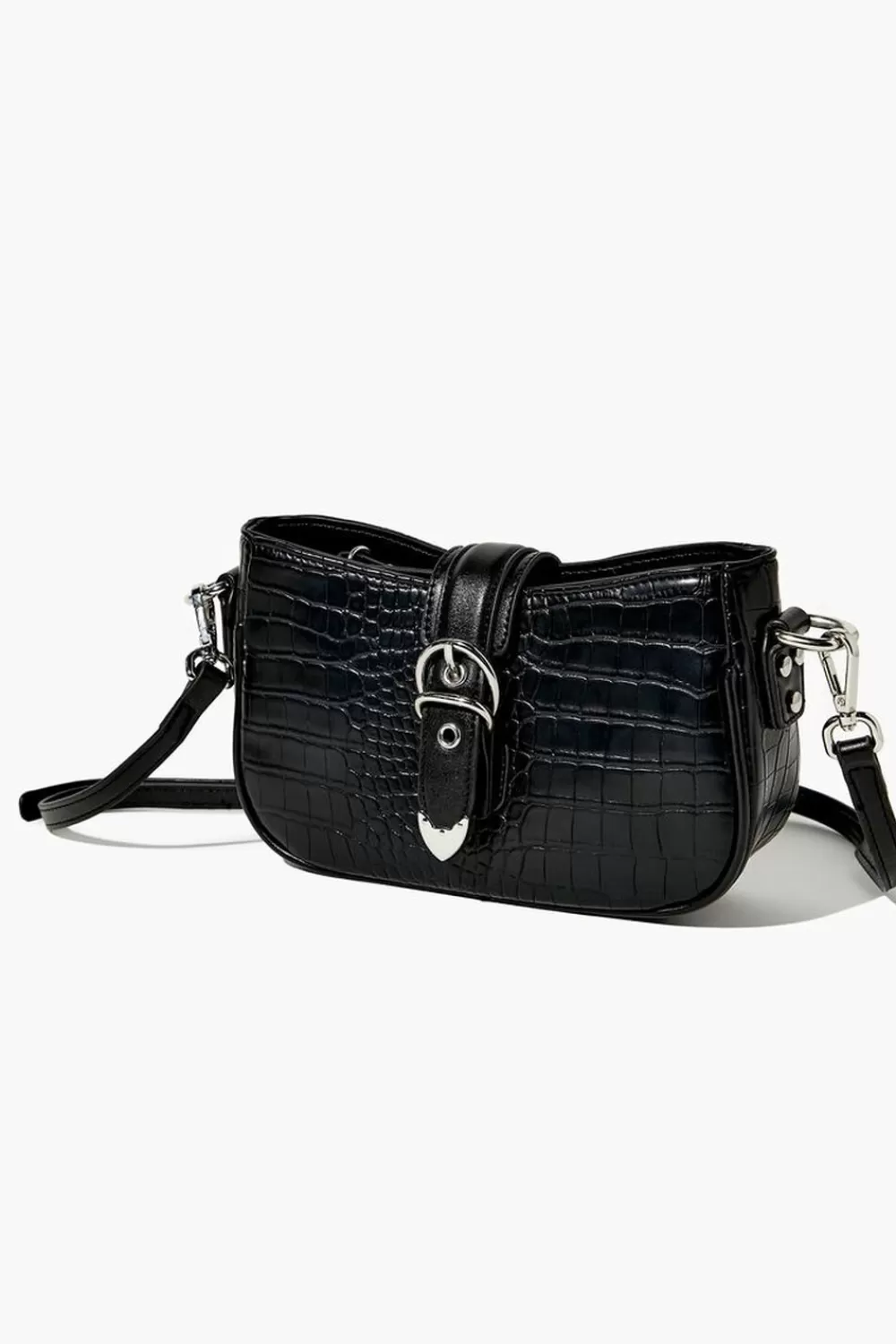 Bags + Backpacks>Forever 21 Faux Croc Leather Crossbody Bag Black