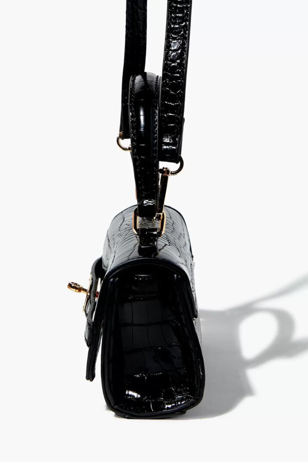 Bags + Backpacks>Forever 21 Faux Croc Leather Crossbody Bag Black