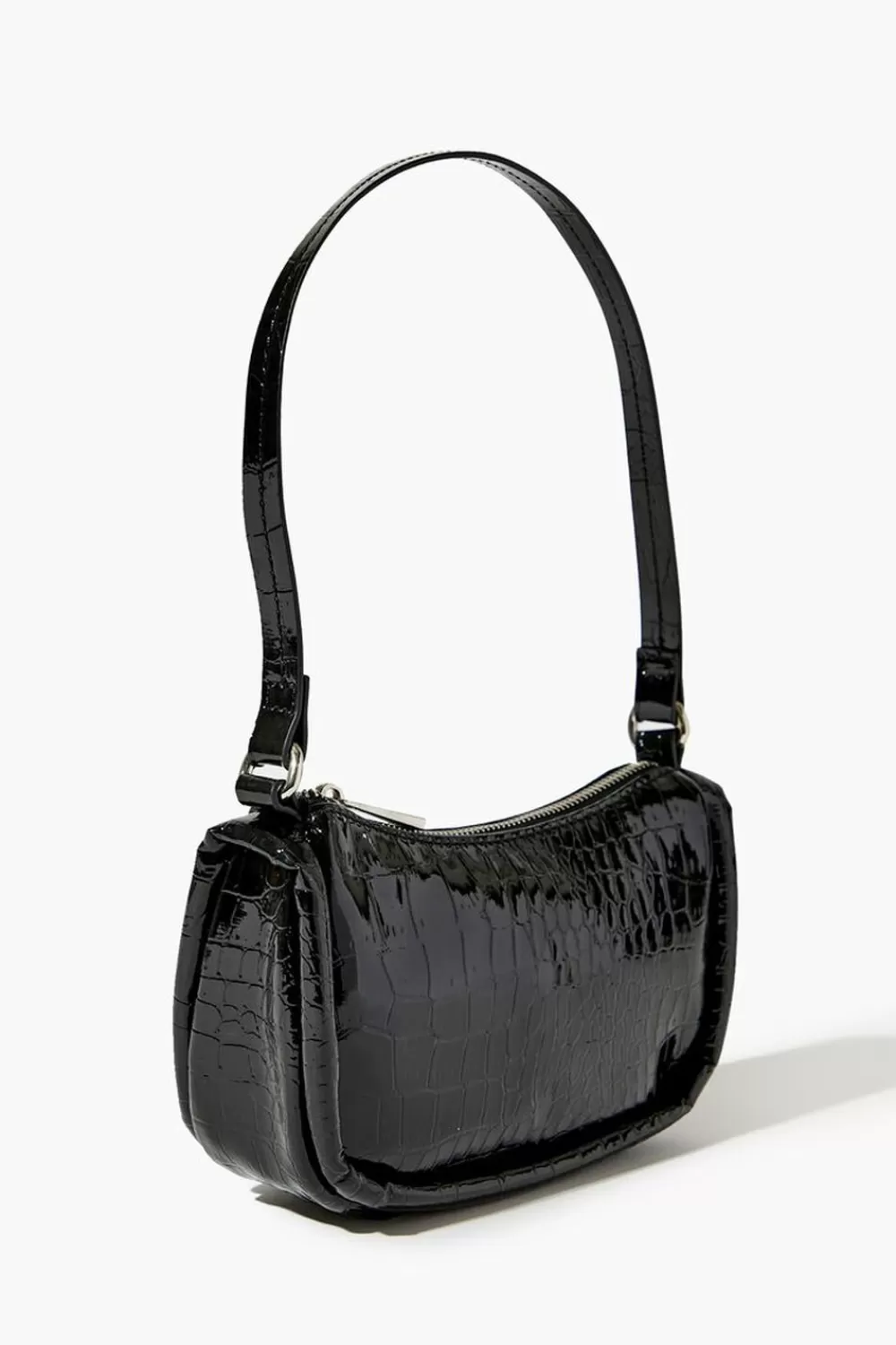 Bags + Backpacks>Forever 21 Faux Croc Shoulder Bag Black