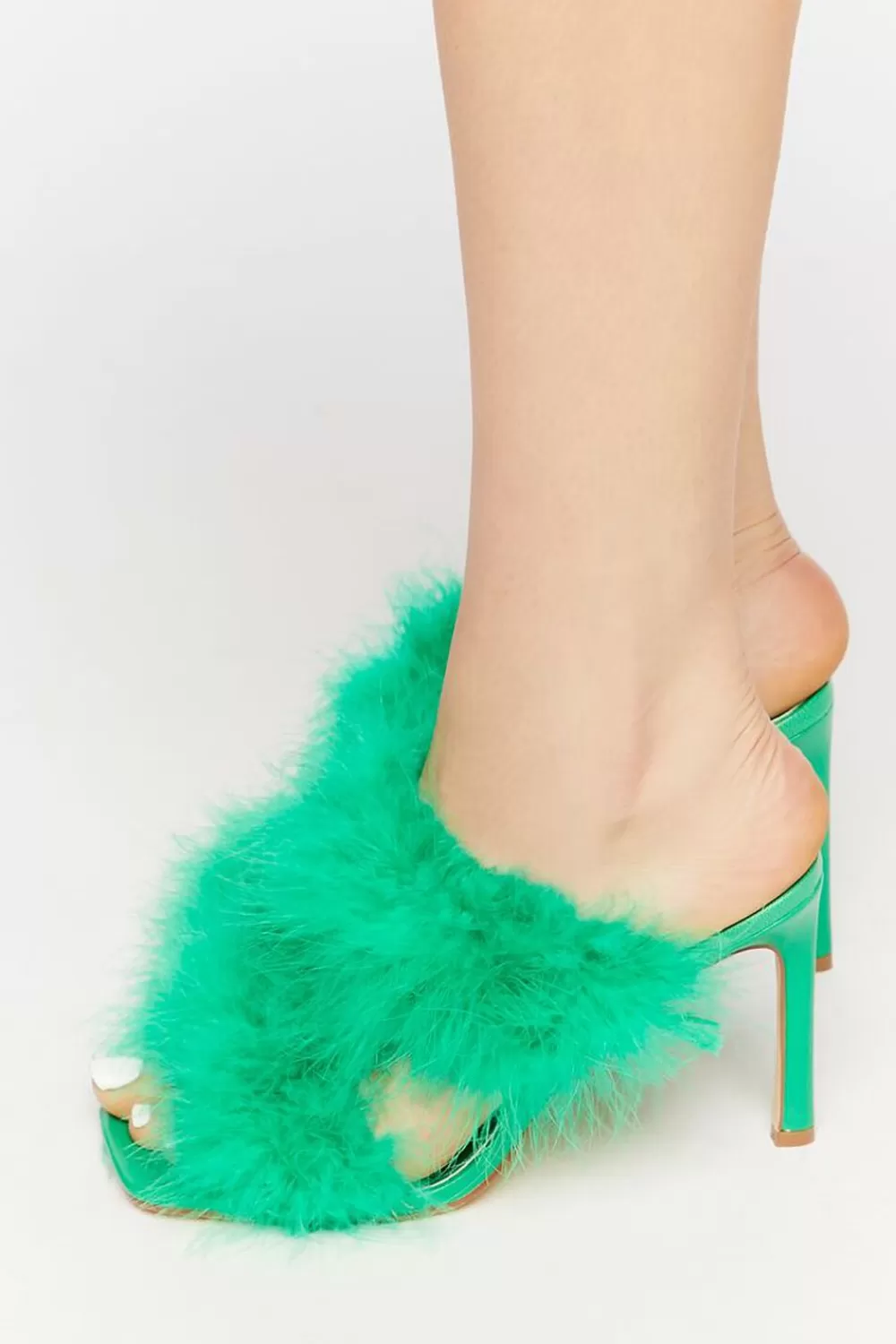 Heels>Forever 21 Faux Feather Open-Toe Heels Green