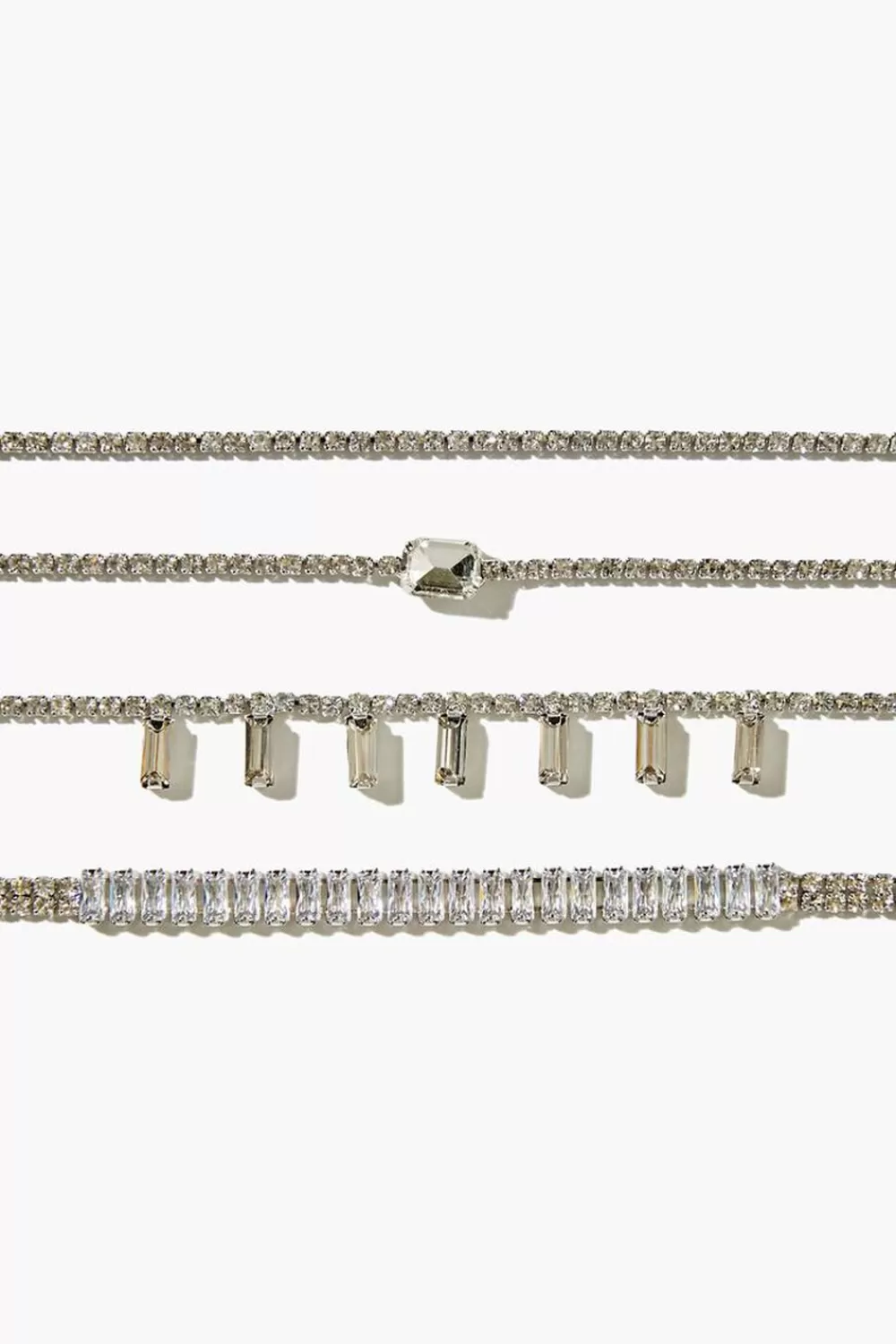 Bracelets>Forever 21 Faux Gem & Rhinestone Bracelet Set Silver