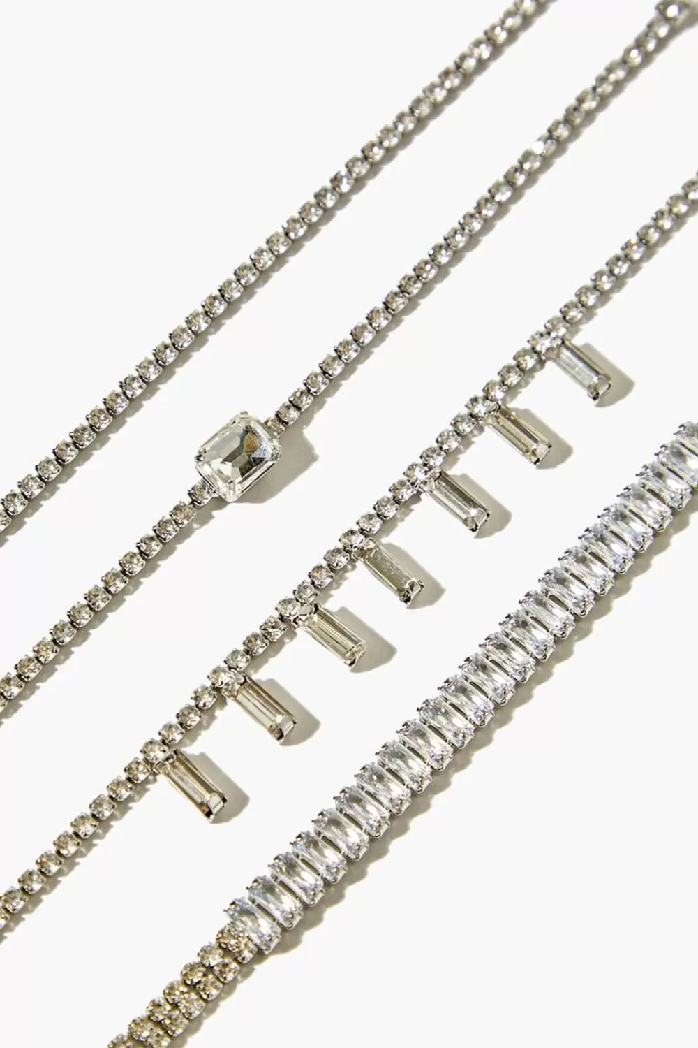 Bracelets>Forever 21 Faux Gem & Rhinestone Bracelet Set Silver