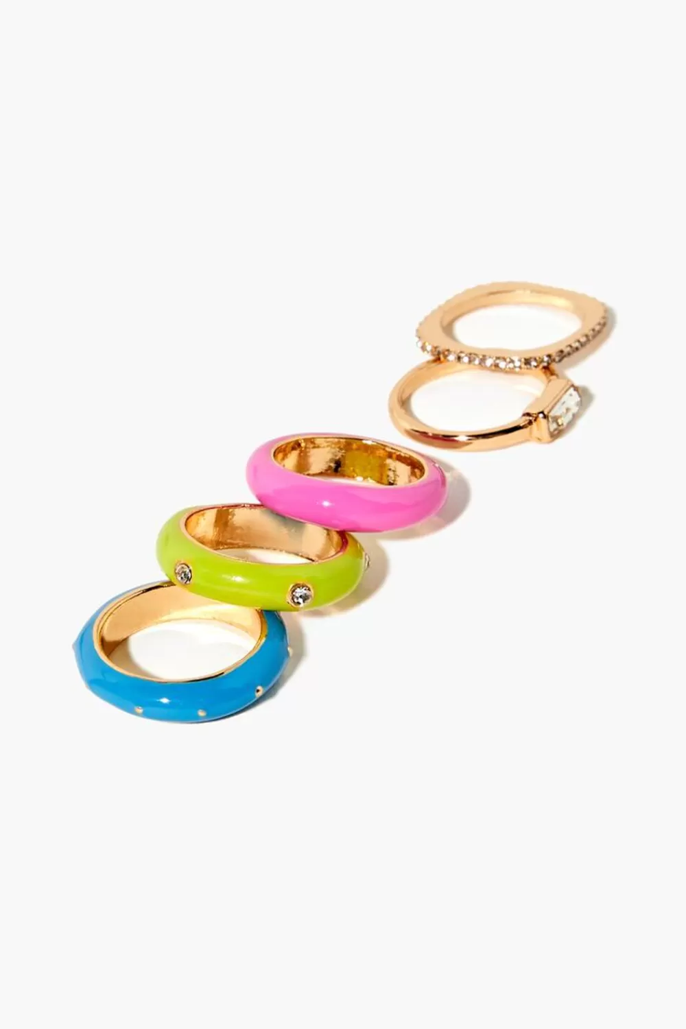 Rings>Forever 21 Faux Gem & Rhinestone Enamel Ring Set Pink/Blue