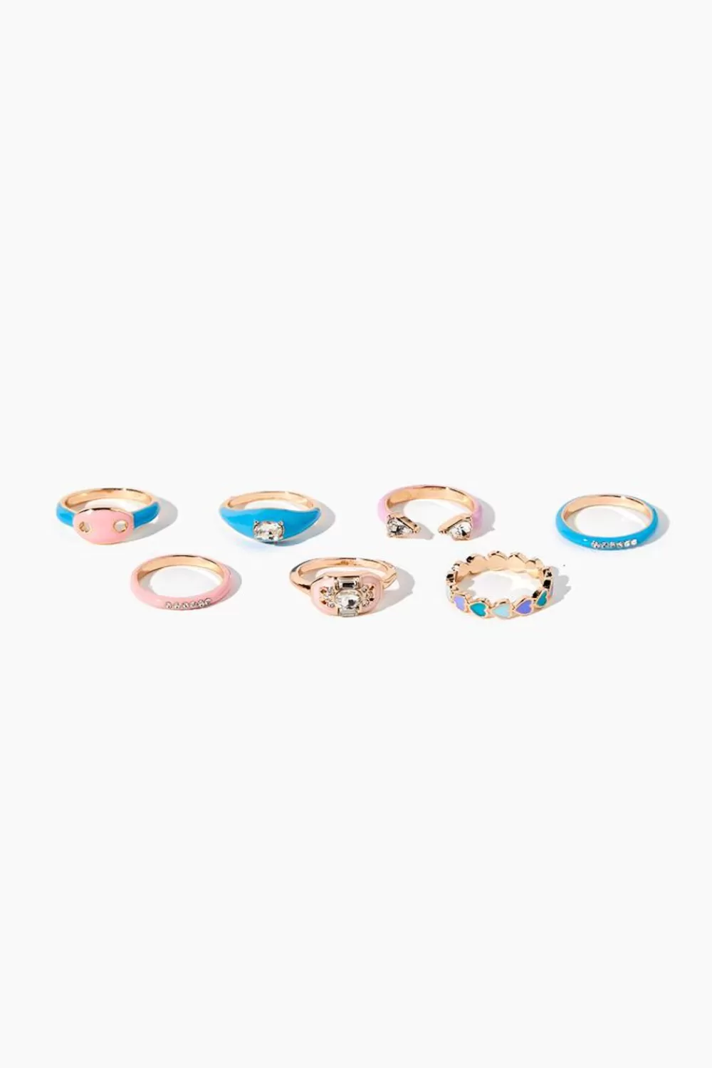 Rings>Forever 21 Faux Gem & Rhinestone Enamel Ring Set Pink/Blue