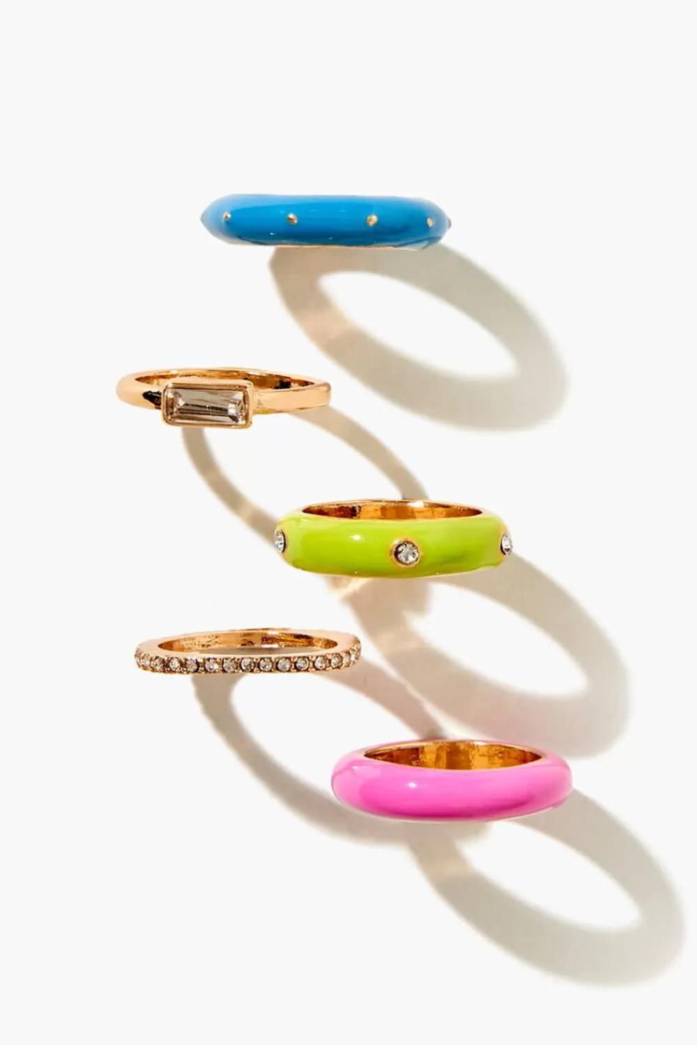 Rings>Forever 21 Faux Gem & Rhinestone Enamel Ring Set Pink/Blue
