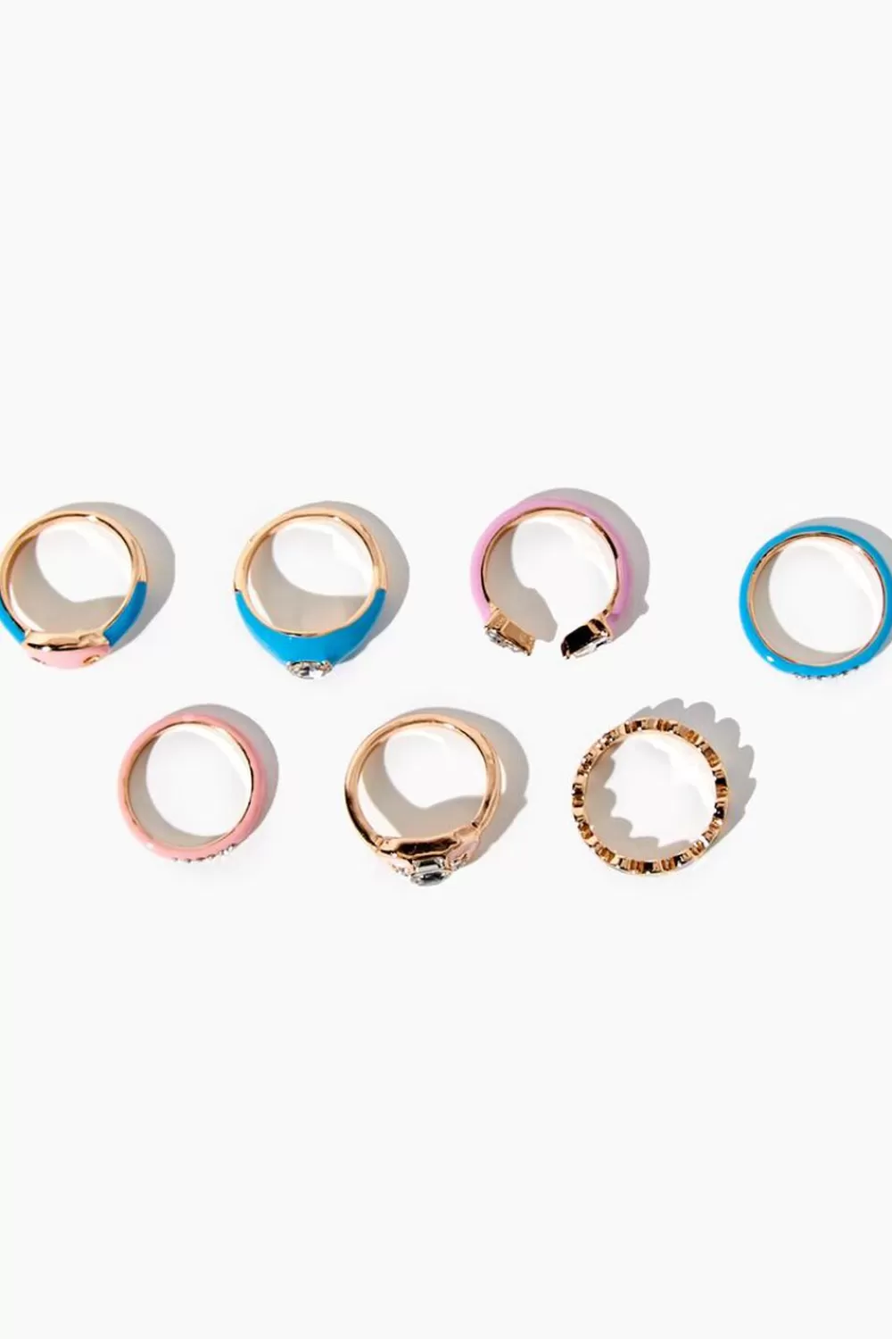 Rings>Forever 21 Faux Gem & Rhinestone Enamel Ring Set Pink/Blue