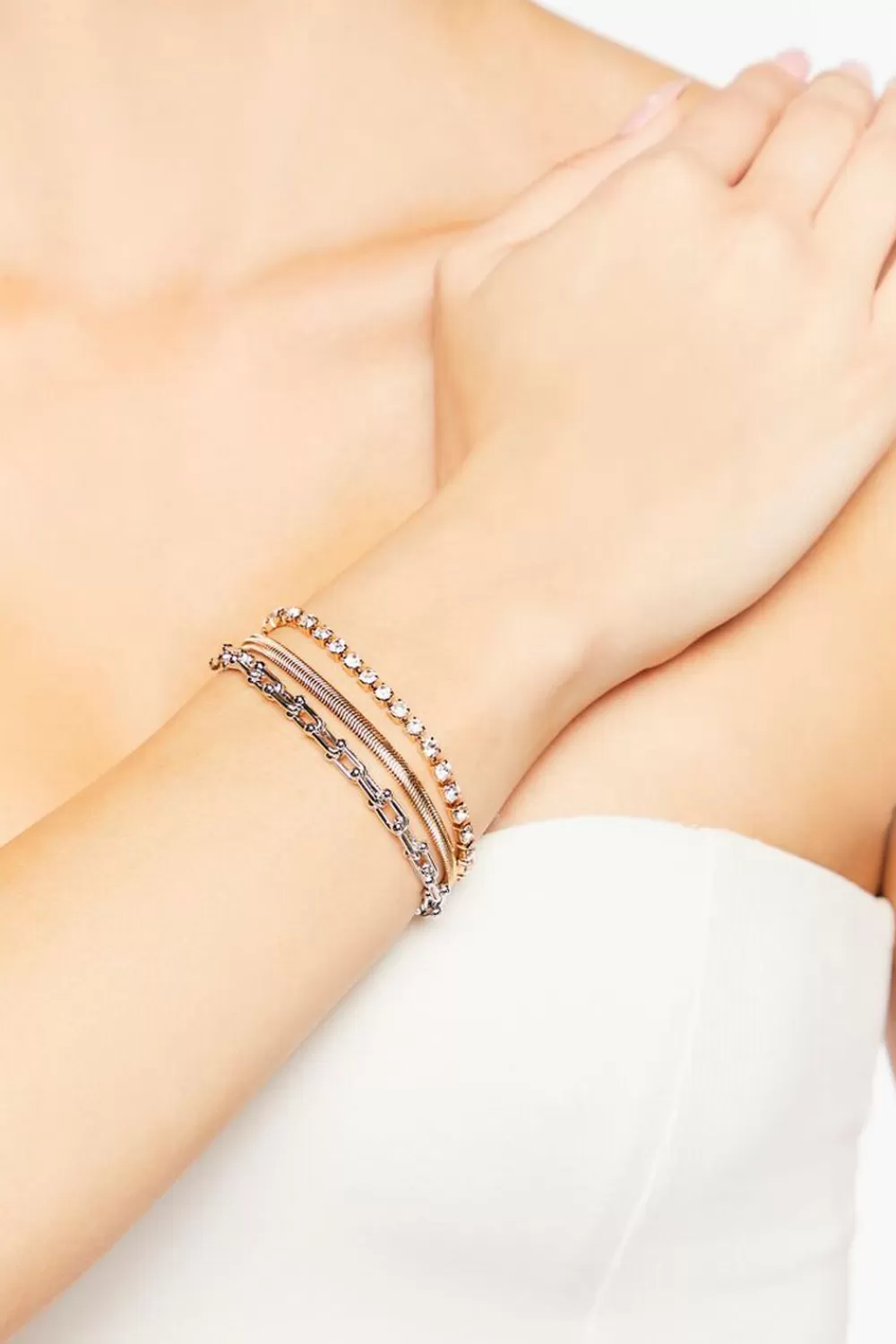 Bracelets>Forever 21 Faux Gem Bracelet Set Clear/Gold