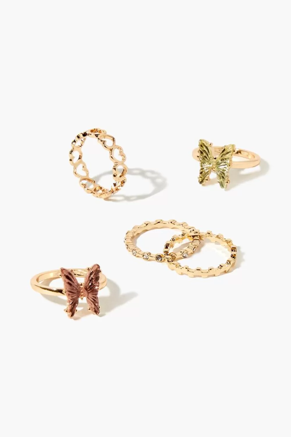 Rings>Forever 21 Faux Gem Butterfly Ring Set Green/Gold
