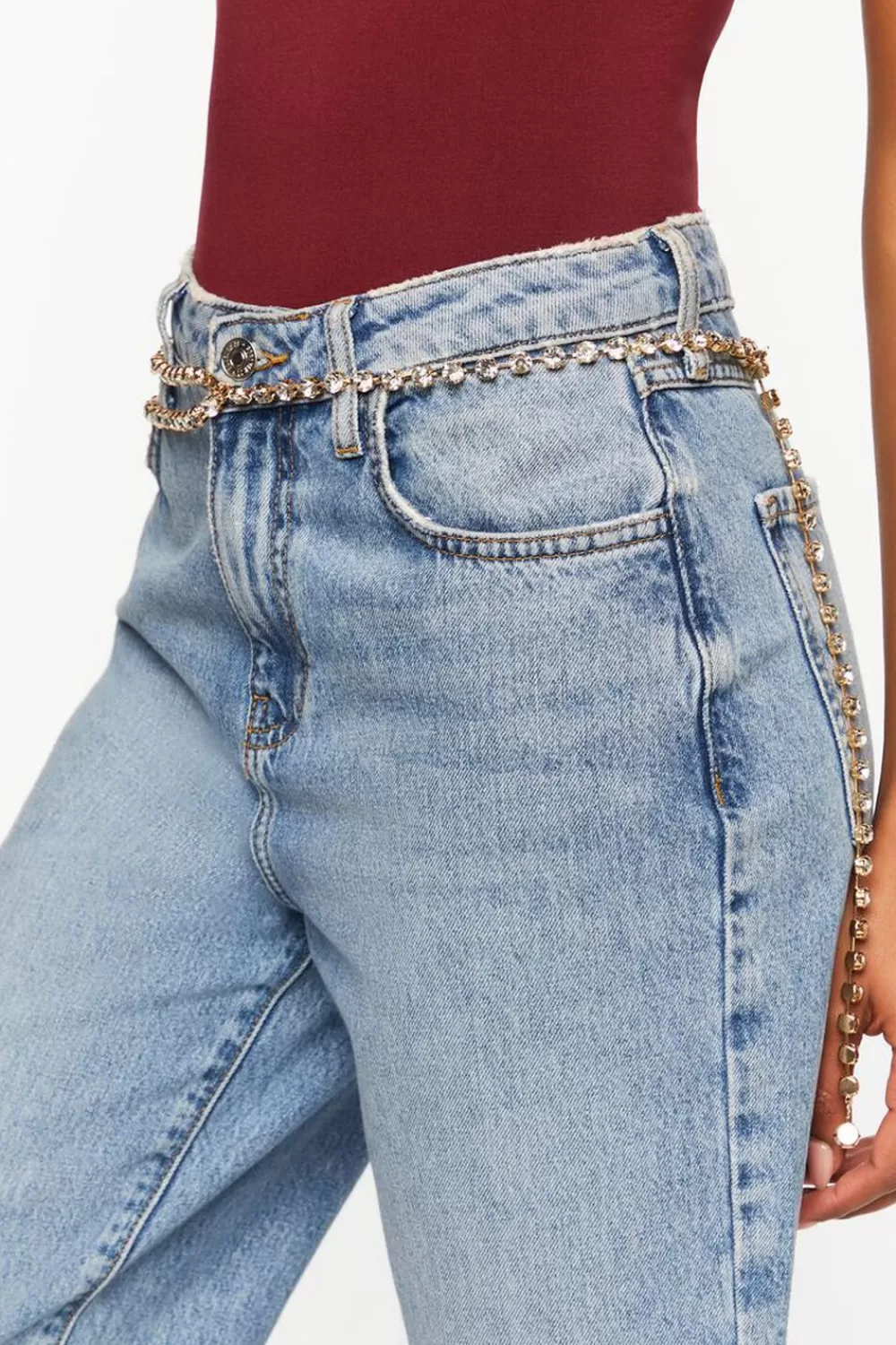 Belts>Forever 21 Faux Gem Chain Hip Belt Gold