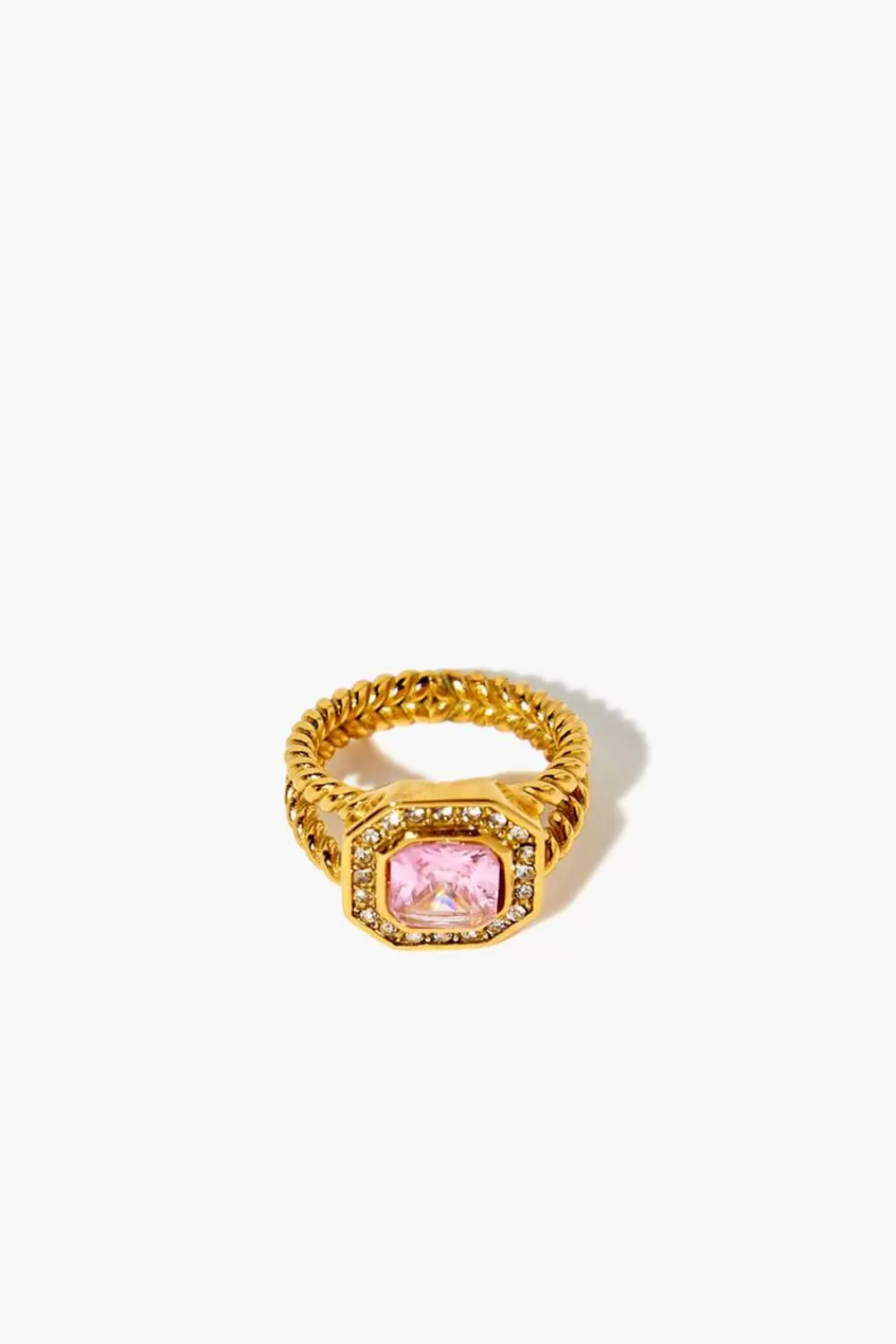 Rings>Forever 21 Faux Gem Cocktail Ring Pink/Gold