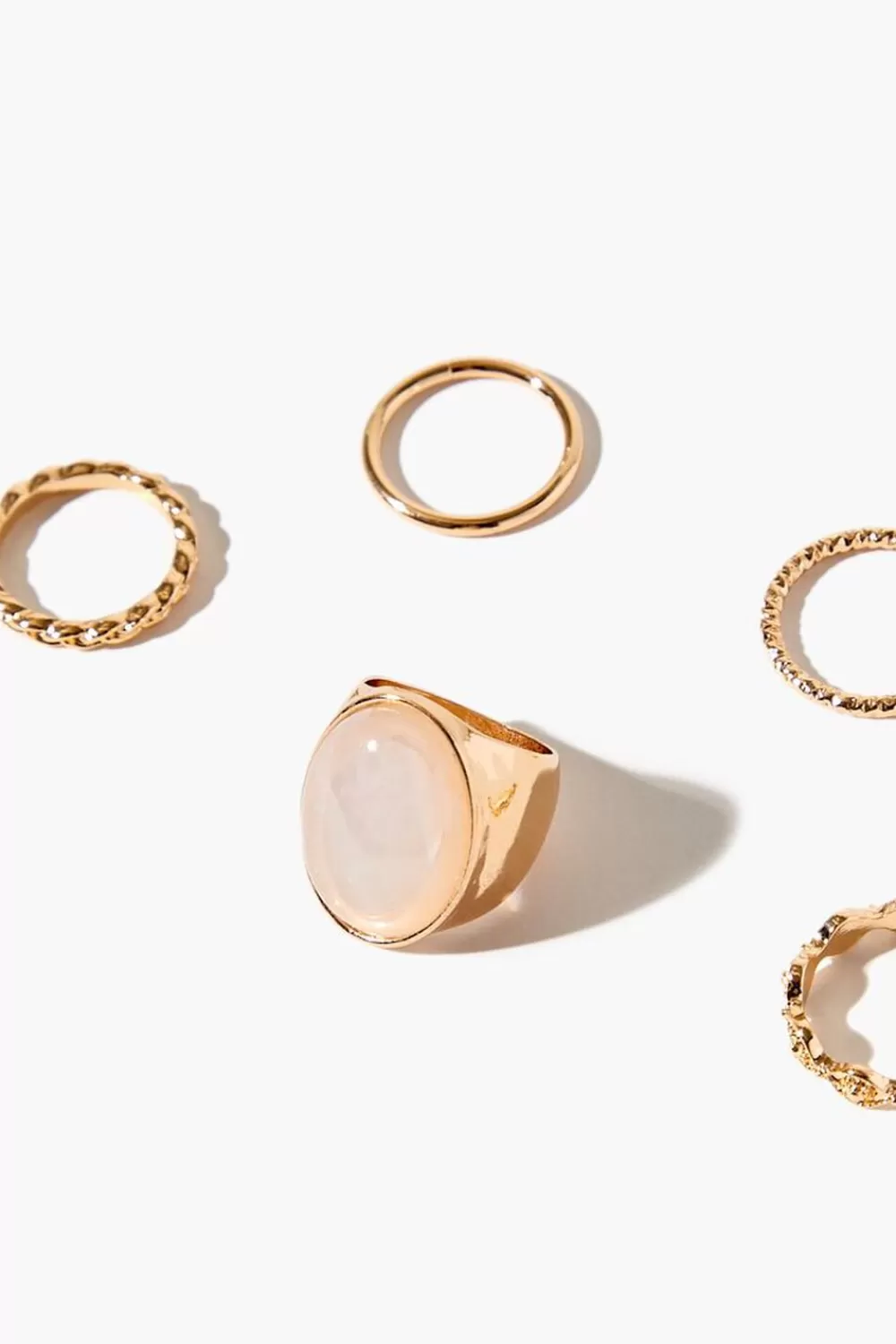 Rings>Forever 21 Faux Gem Cocktail Ring Set Gold/Cream