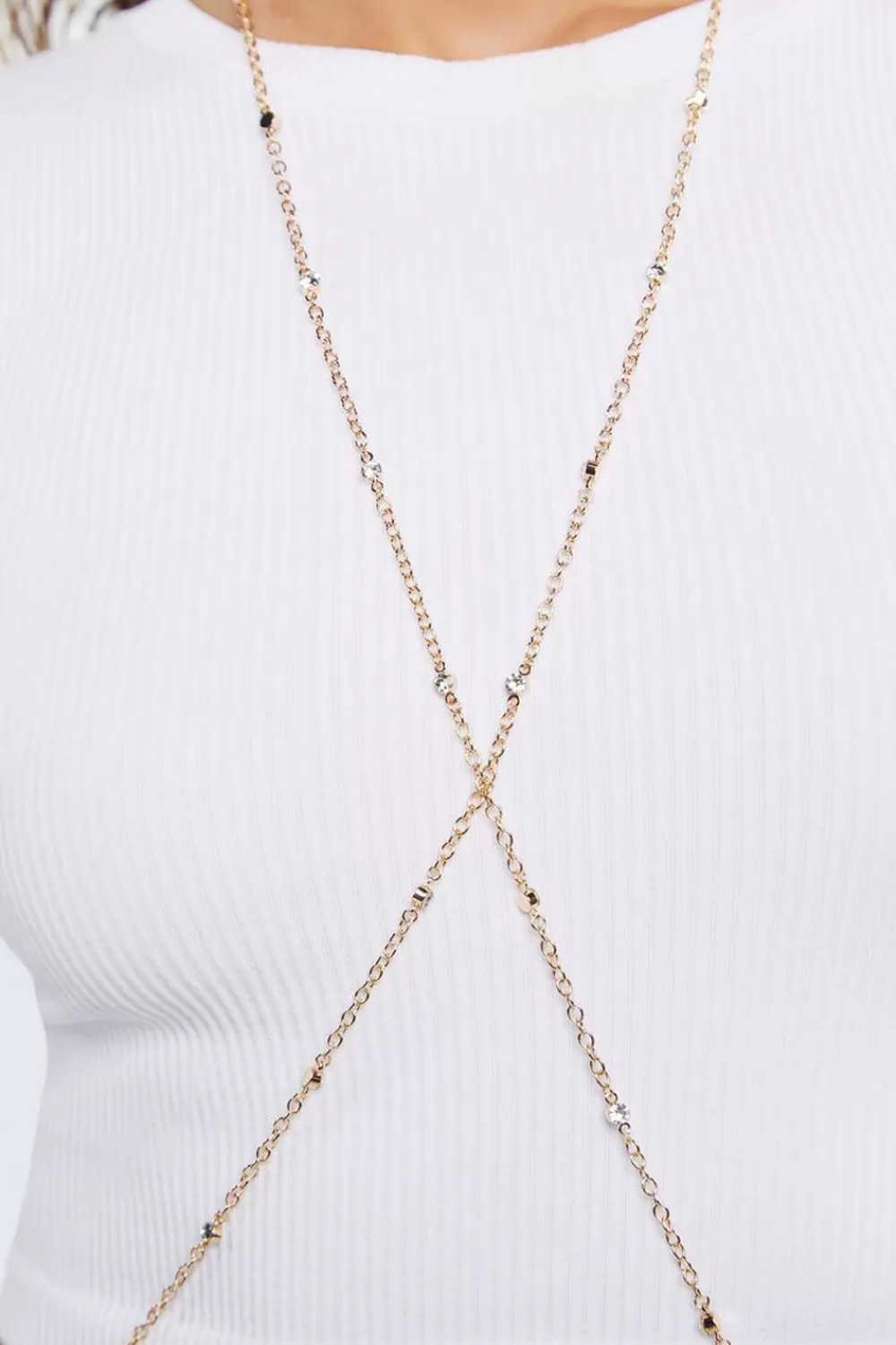 Body Jewelry>Forever 21 Faux Gem Crisscross Body Chain Gold