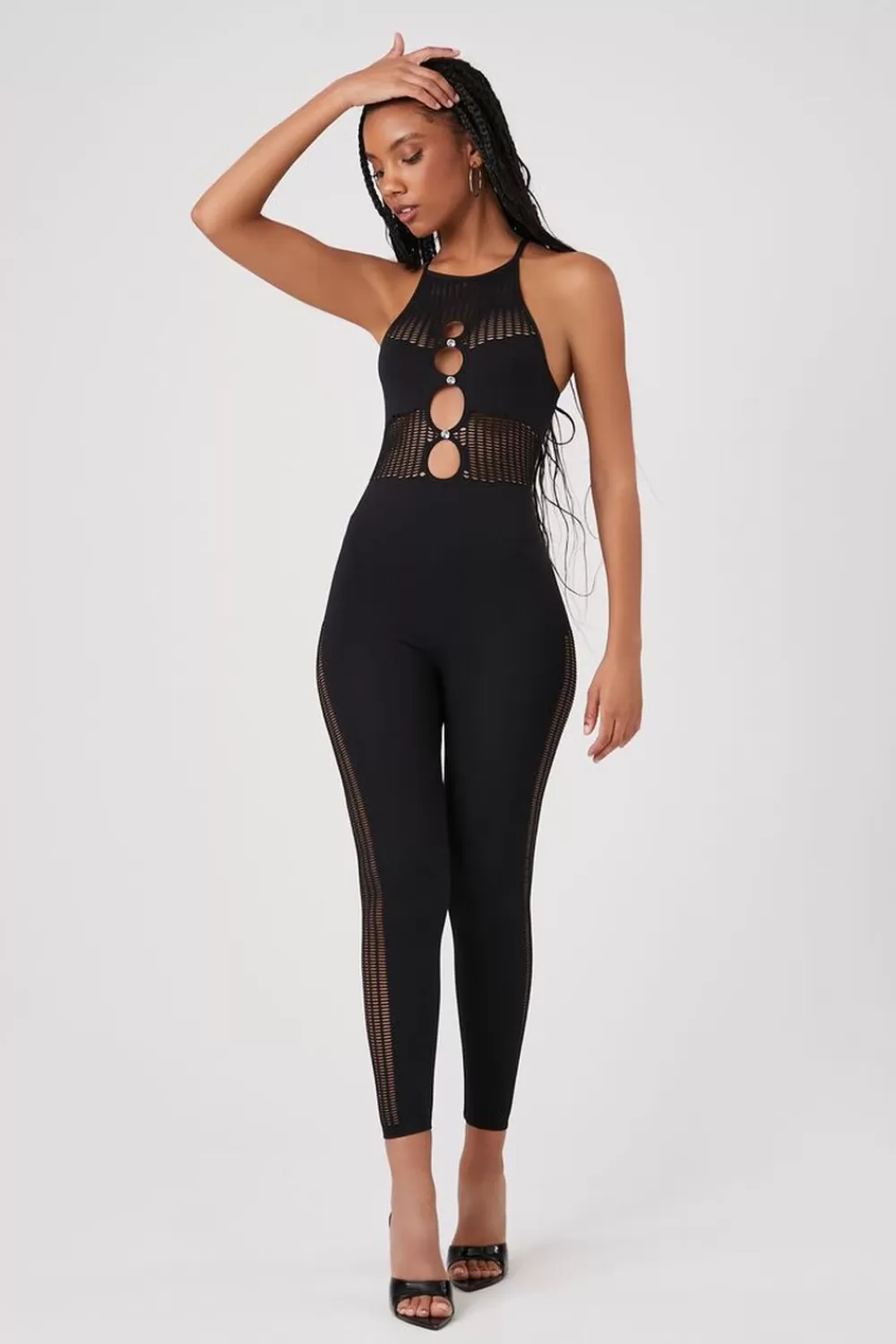 Rompers + Jumpsuits>Forever 21 Faux Gem Cutout Cami Jumpsuit Black