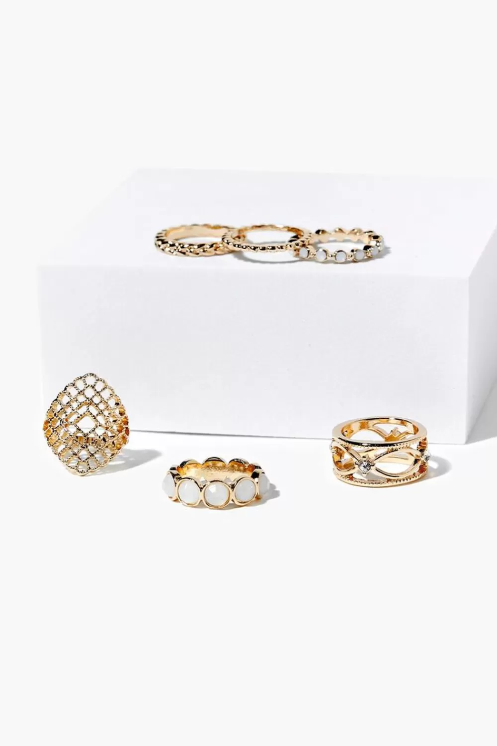 Rings>Forever 21 Faux Gem Cutout Ring Set Gold/Clear