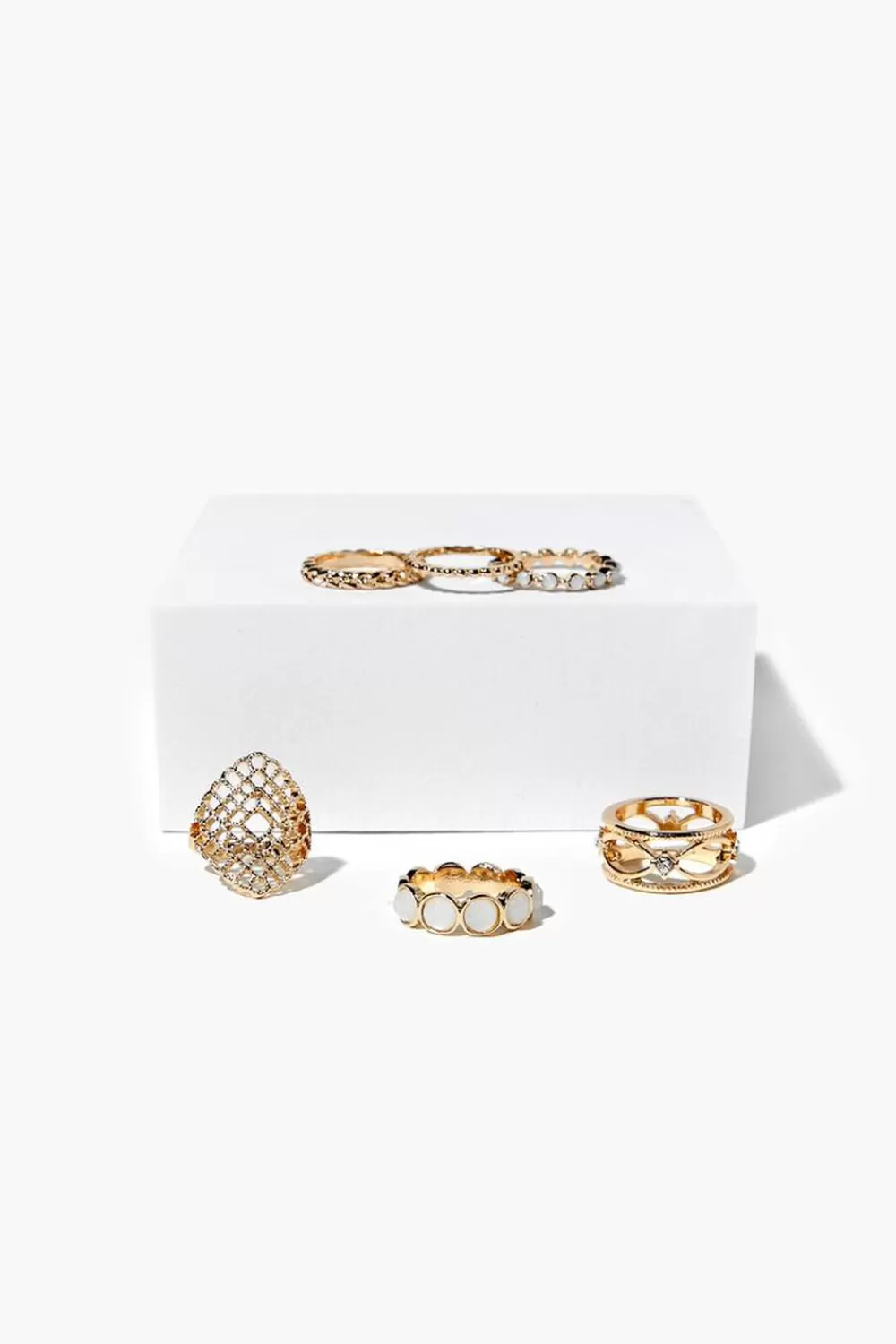 Rings>Forever 21 Faux Gem Cutout Ring Set Gold/Clear