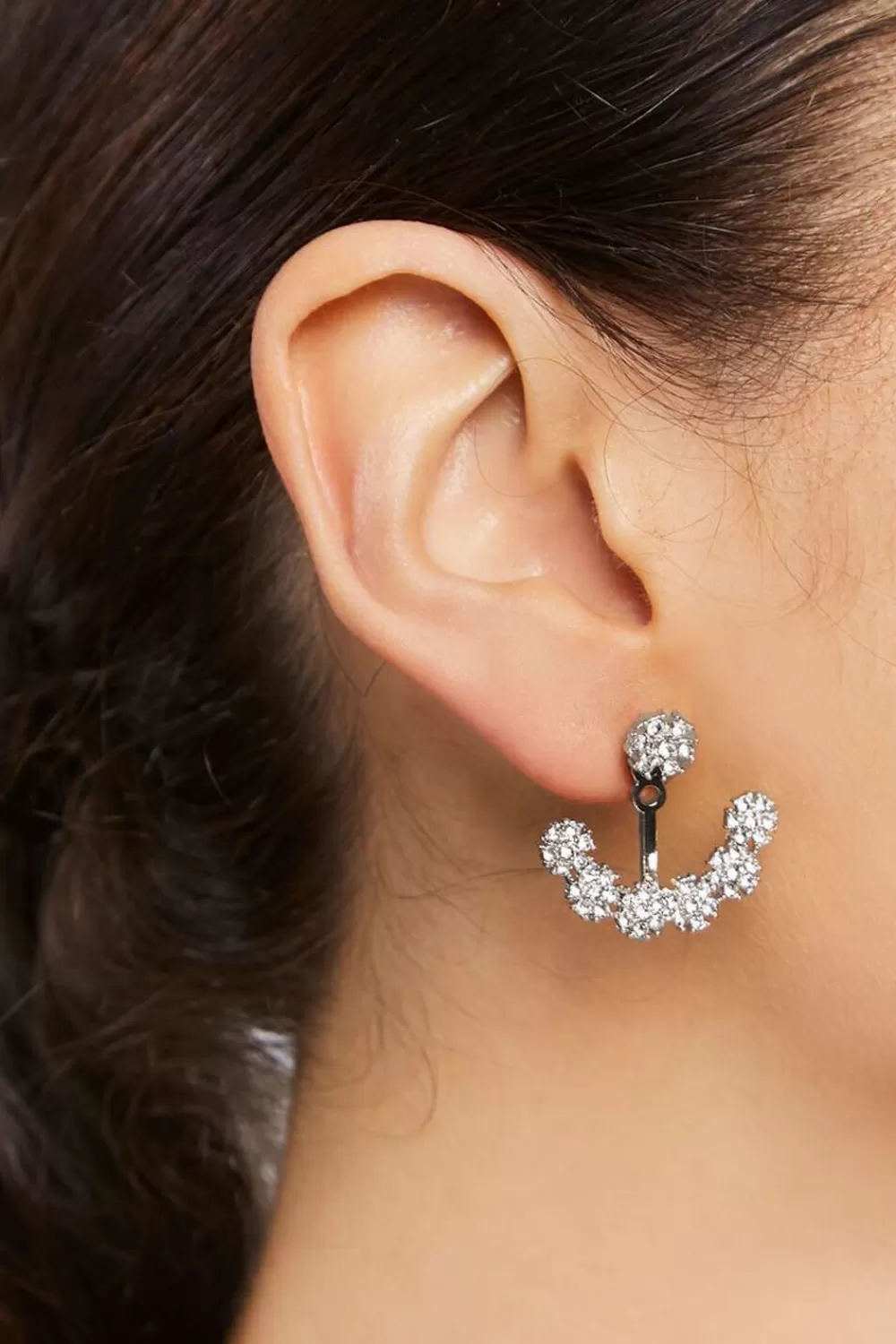 Earrings>Forever 21 Faux Gem Ear Cuffs Silver/Clear