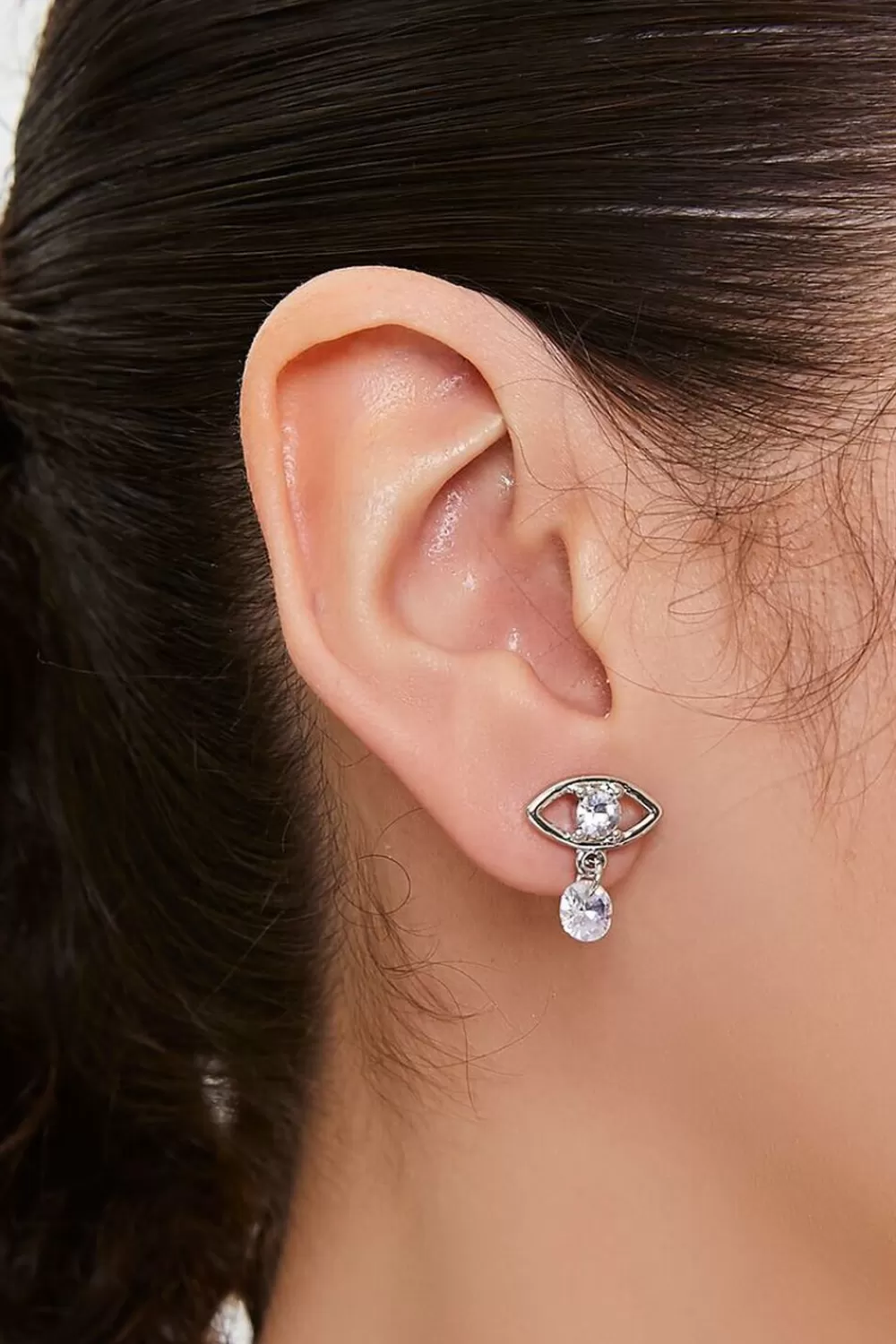 Earrings>Forever 21 Faux Gem Evil Eye Stud Earrings Silver/Clear