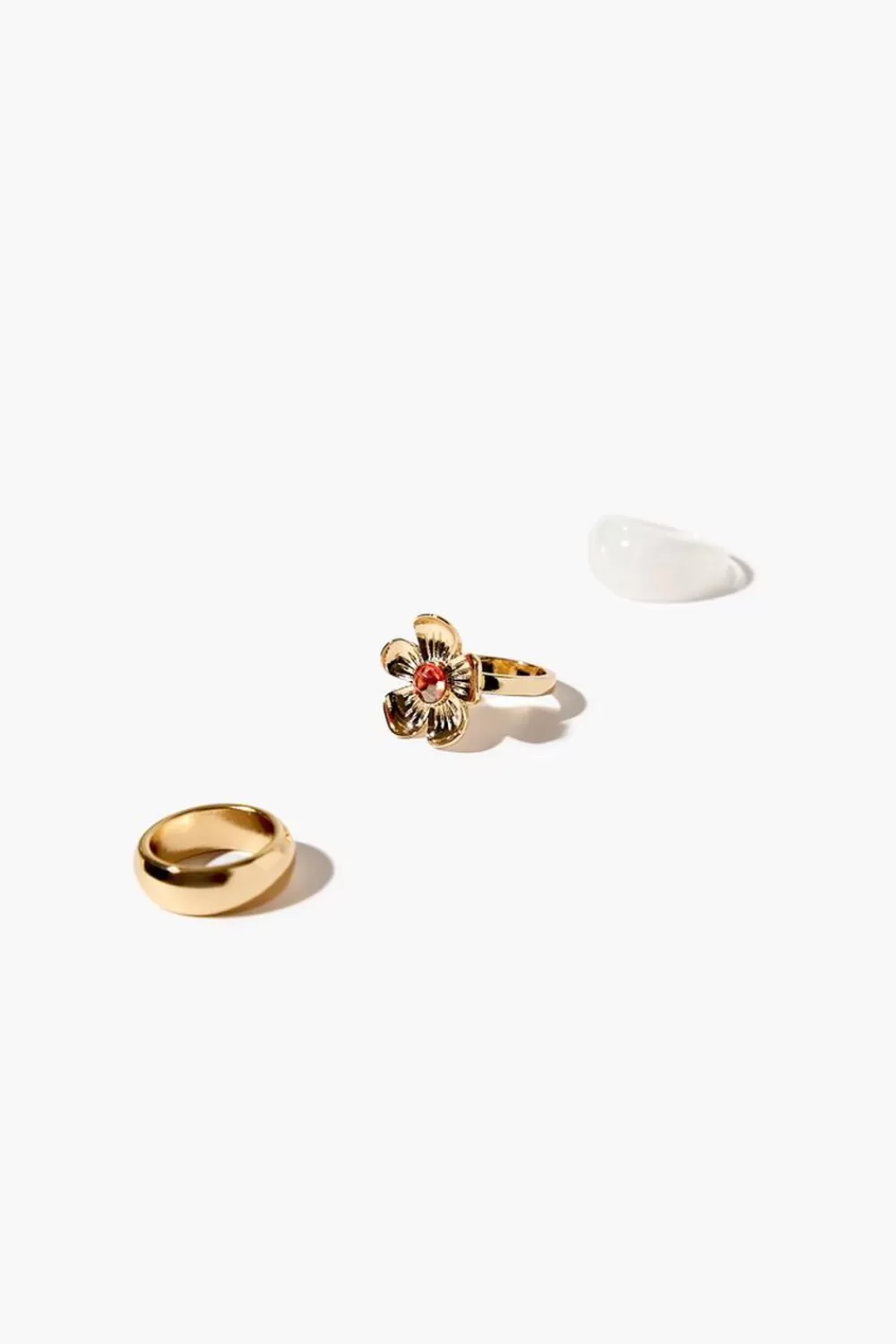 Rings>Forever 21 Faux Gem Flower Ring Set Gold