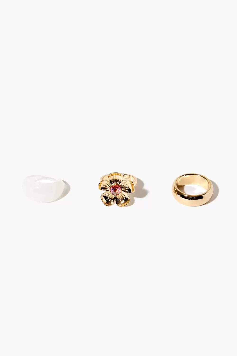 Rings>Forever 21 Faux Gem Flower Ring Set Gold