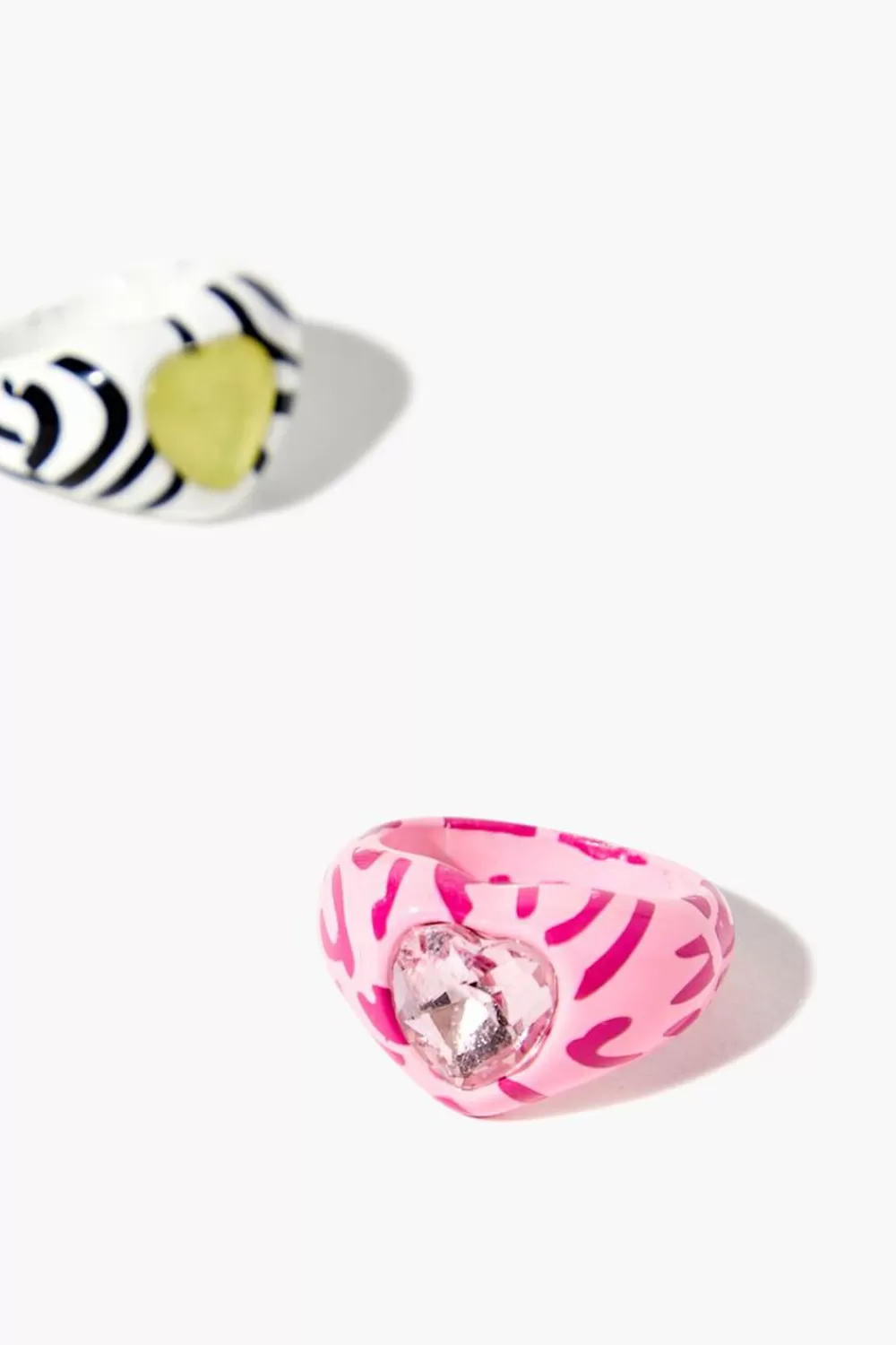 Rings>Forever 21 Faux Gem Heart Cocktail Ring Set Pink/Multi