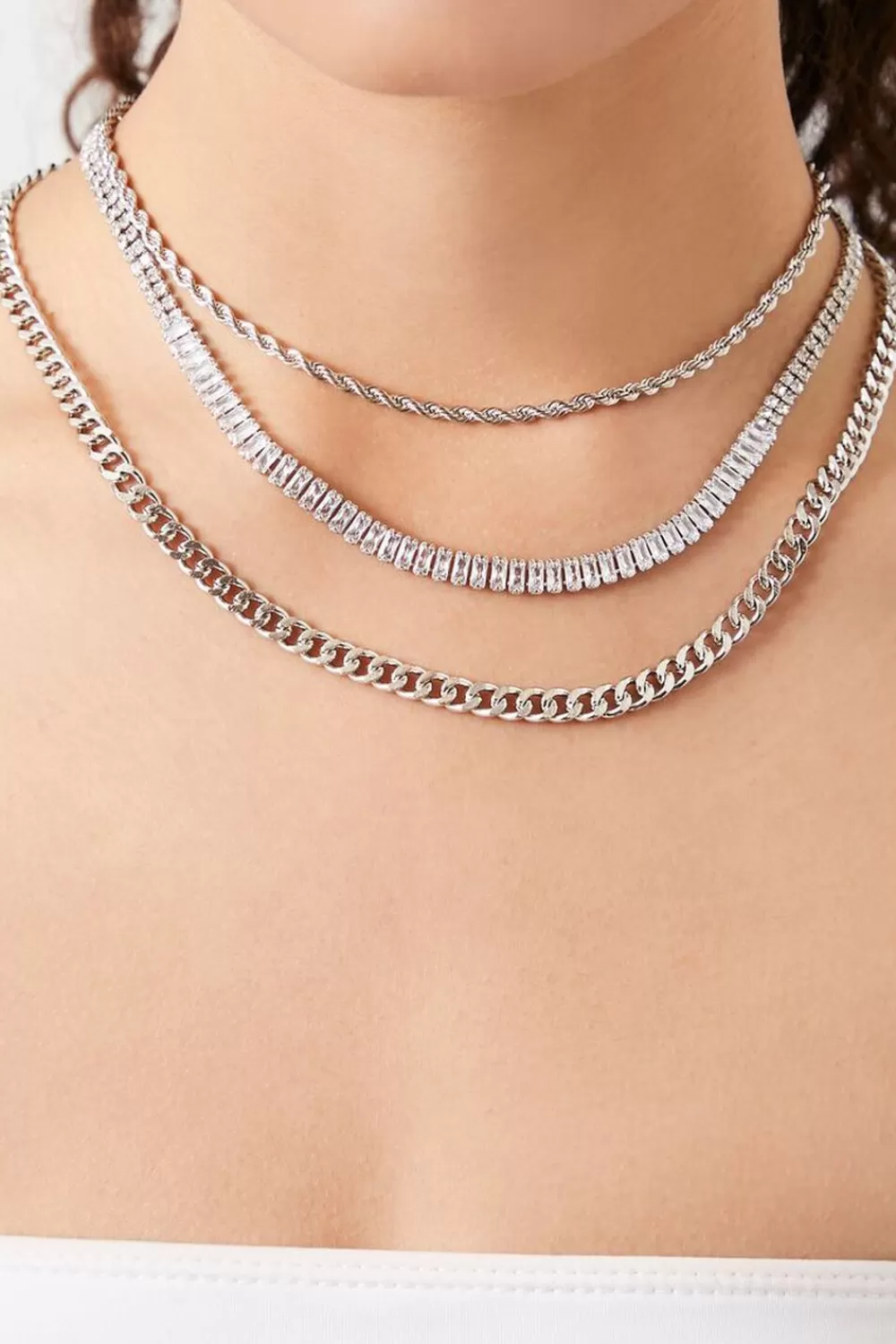 Necklaces>Forever 21 Faux Gem Necklace Set Silver/Clear