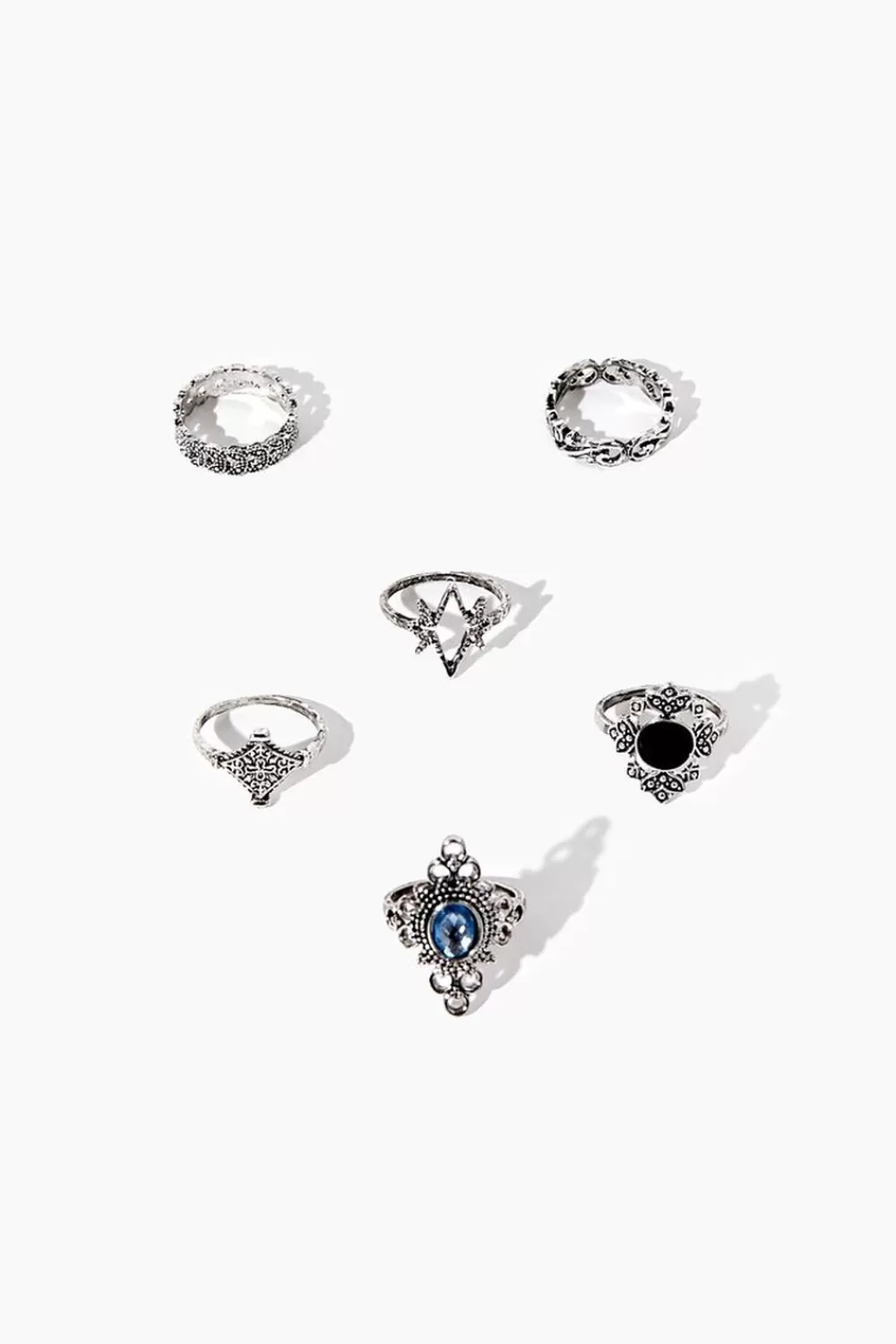 Rings>Forever 21 Faux Gem Ornate Ring Set Silver/Blue