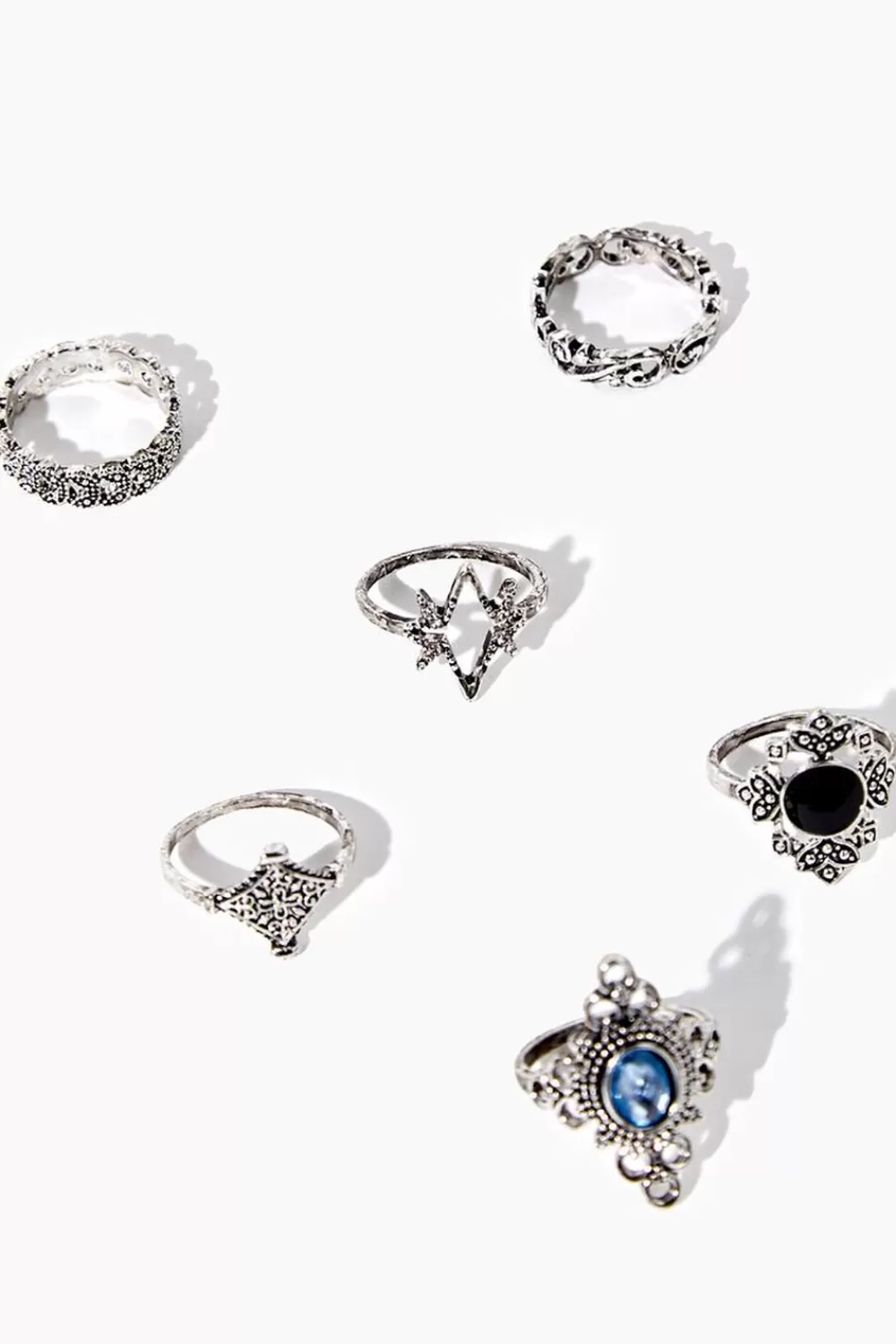 Rings>Forever 21 Faux Gem Ornate Ring Set Silver/Blue
